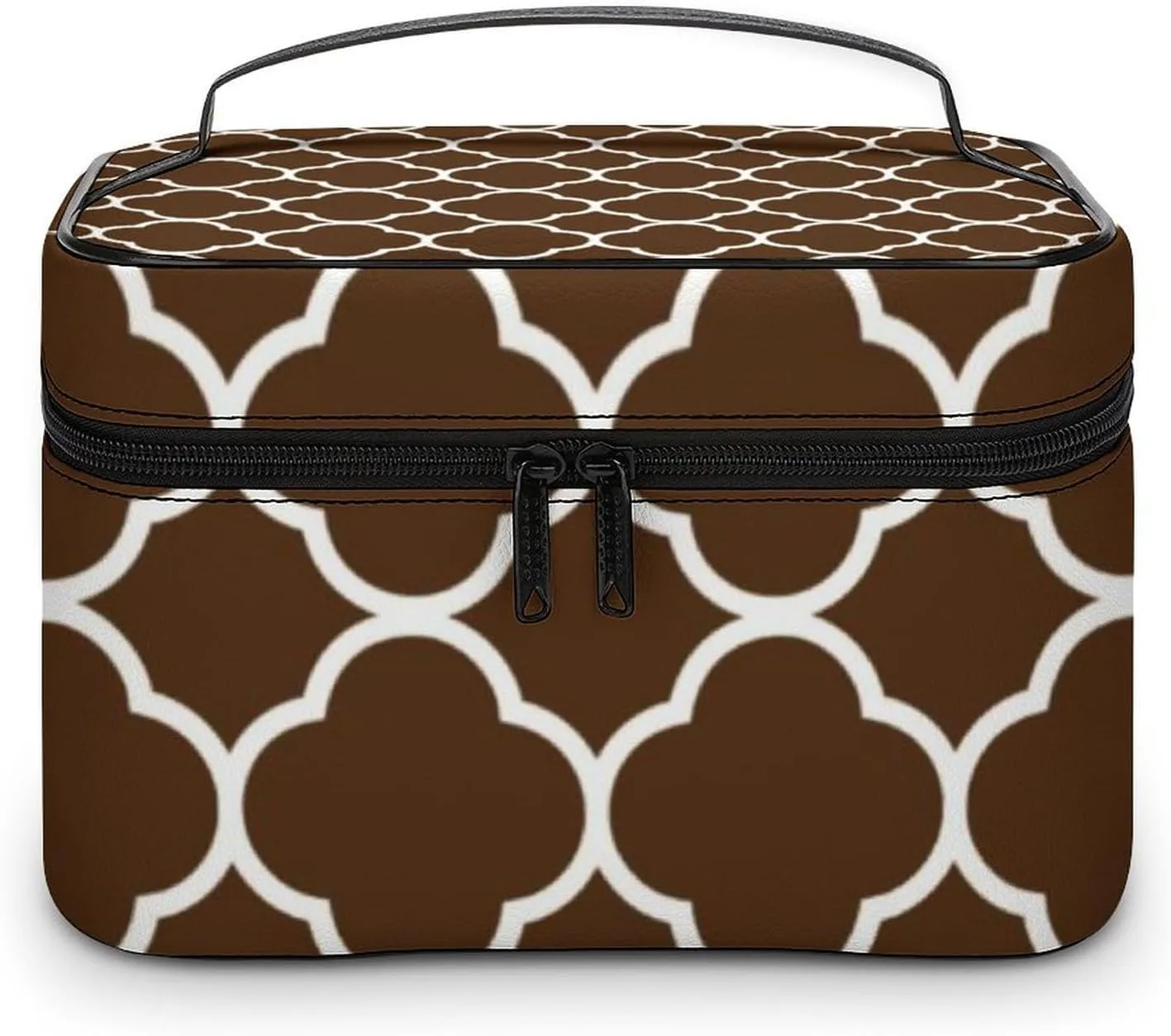 Travel Makeup Bag, Quatrefoil Brown White Cosmetic Bags for Women Large Capacity Waterproof Toiletry Bag Make up Organizer