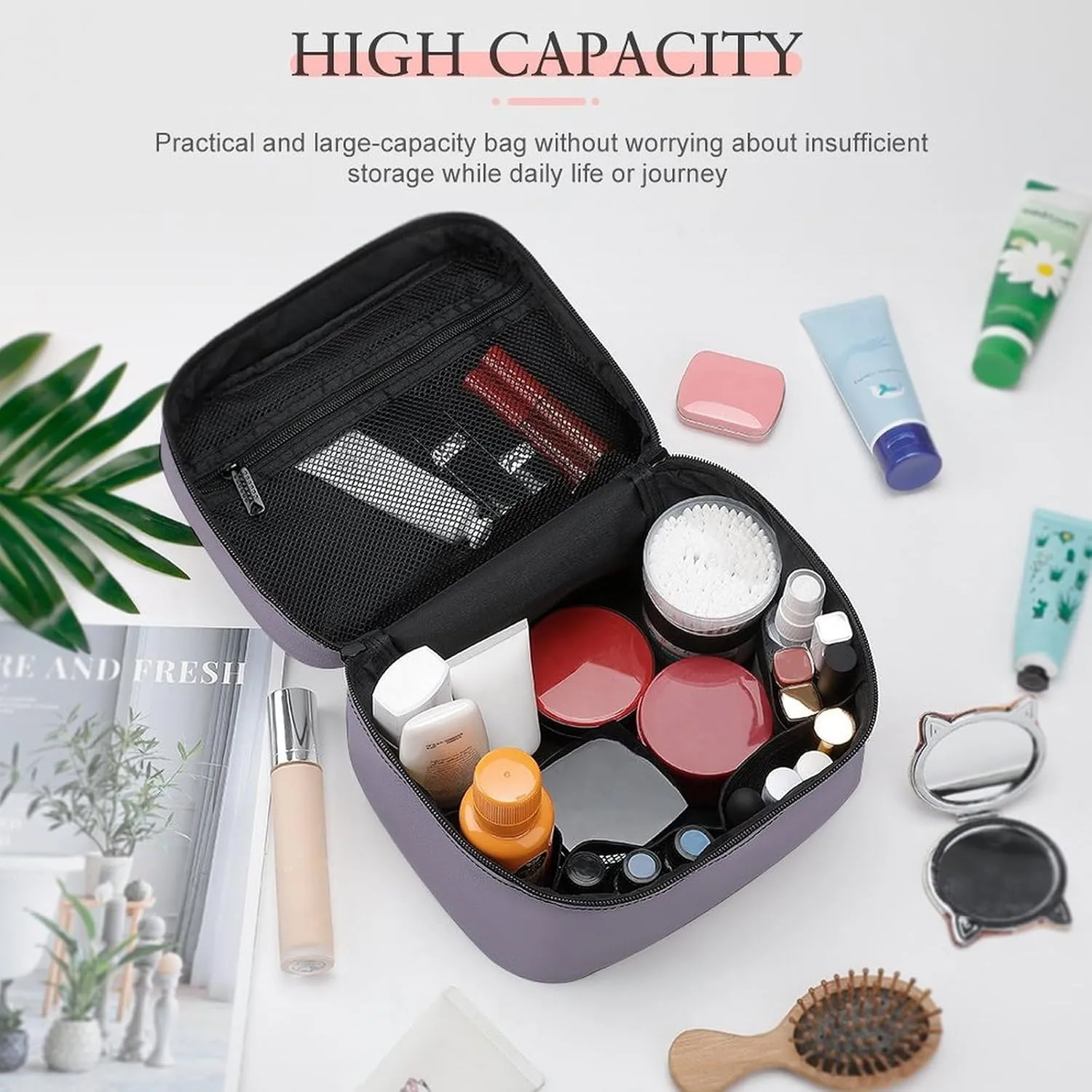 Travel Makeup Bag, Simple Lilac Cosmetic Bags for Women Large Capacity Waterproof Toiletry Bag Make up Organizer