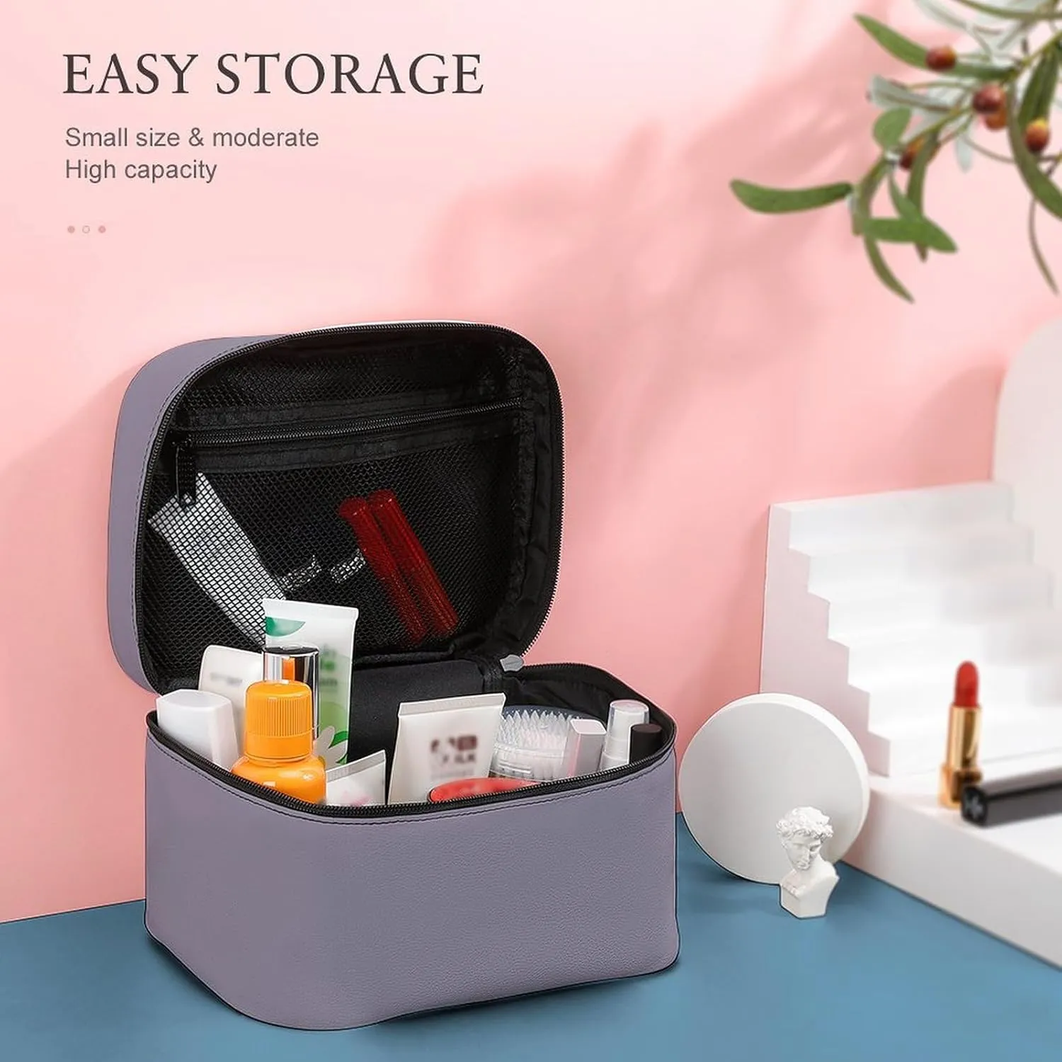 Travel Makeup Bag, Simple Lilac Cosmetic Bags for Women Large Capacity Waterproof Toiletry Bag Make up Organizer