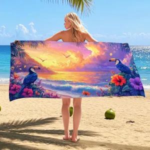 Tropical Sunset Microfiber Beach Towel Vibrant Colors Paradise Landscape Bath Towel, Quick Dry Soft Sand Free Lightweight Beach Blanket, Vacation Pool Picnic Essentials 70x35 Inch