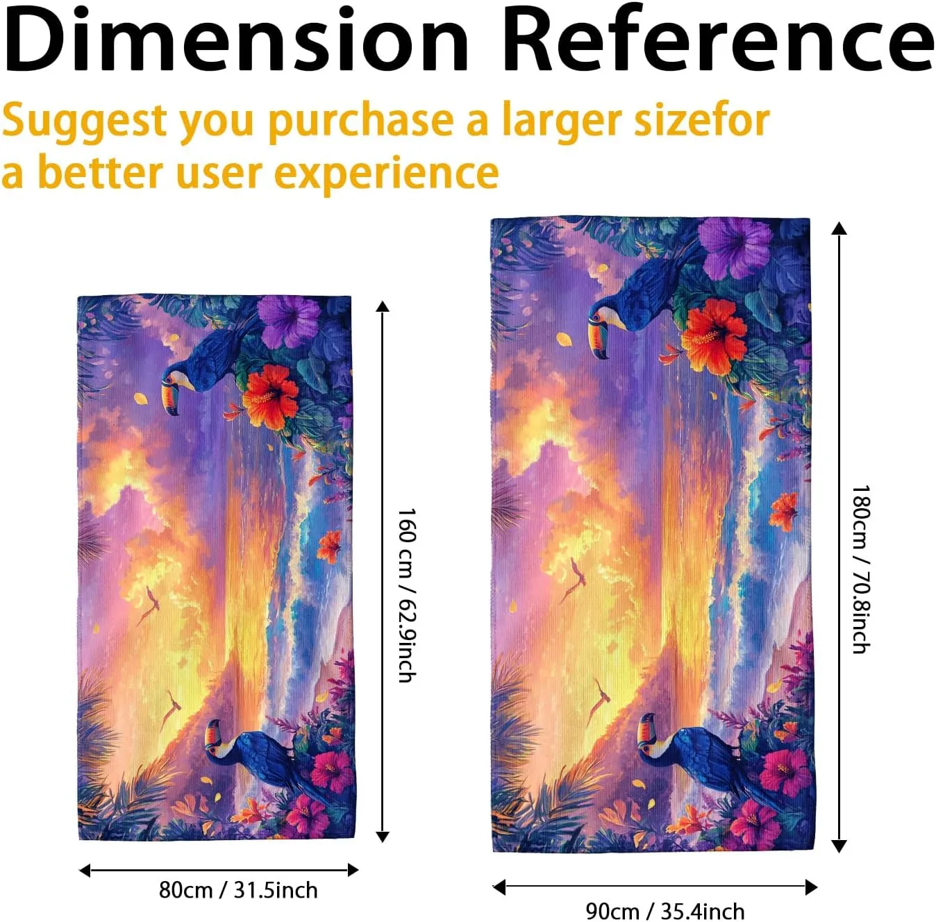 Tropical Sunset Microfiber Beach Towel Vibrant Colors Paradise Landscape Bath Towel, Quick Dry Soft Sand Free Lightweight Beach Blanket, Vacation Pool Picnic Essentials 70x35 Inch