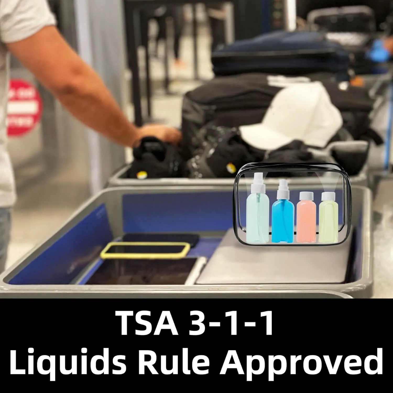 TSA Approved Toiletry Bag, Clear Travel Toiletry bag, Travel Makeup Cosmetic Bag Set for Women Men, Portable Toiletry Bag for Travel, Bathroom and Organizing (black 12 pcs)