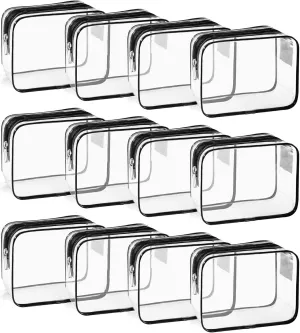 TSA Approved Toiletry Bag, Clear Travel Toiletry bag, Travel Makeup Cosmetic Bag Set for Women Men, Portable Toiletry Bag for Travel, Bathroom and Organizing (black 12 pcs)