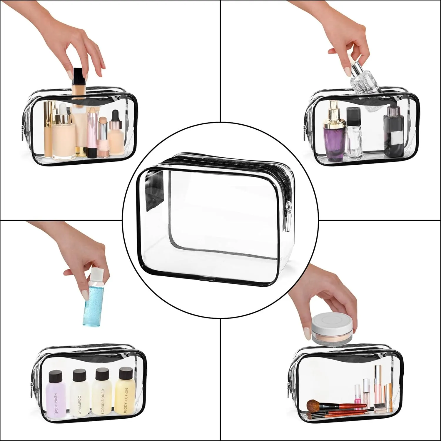 TSA Approved Toiletry Bag, Clear Travel Toiletry bag, Travel Makeup Cosmetic Bag Set for Women Men, Portable Toiletry Bag for Travel, Bathroom and Organizing (black 12 pcs)
