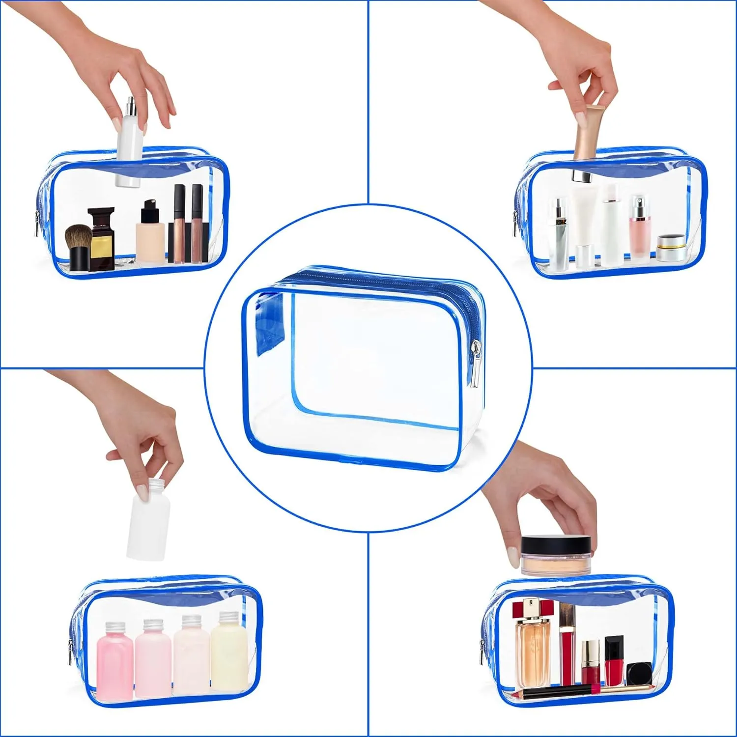 TSA Approved Toiletry Bag, Clear Travel Toiletry bag, Travel Makeup Cosmetic Bag Set for Women Men, Portable Toiletry Bag for Travel, Bathroom and Organizing (blue 12 packs)