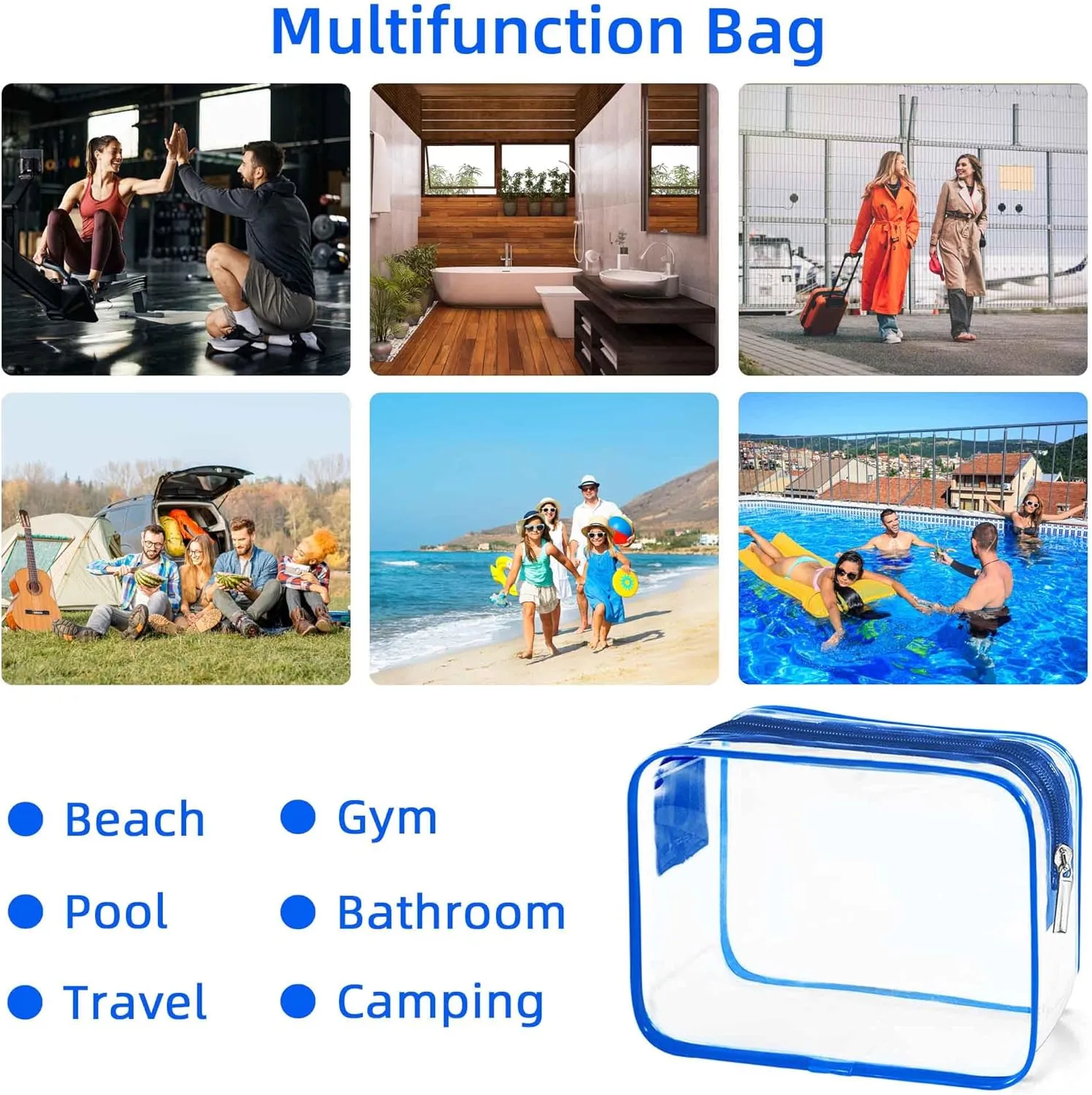 TSA Approved Toiletry Bag, Clear Travel Toiletry bag, Travel Makeup Cosmetic Bag Set for Women Men, Portable Toiletry Bag for Travel, Bathroom and Organizing (blue 12 packs)