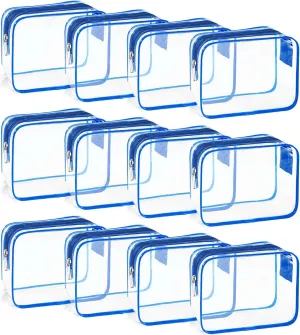 TSA Approved Toiletry Bag, Clear Travel Toiletry bag, Travel Makeup Cosmetic Bag Set for Women Men, Portable Toiletry Bag for Travel, Bathroom and Organizing (blue 12 packs)
