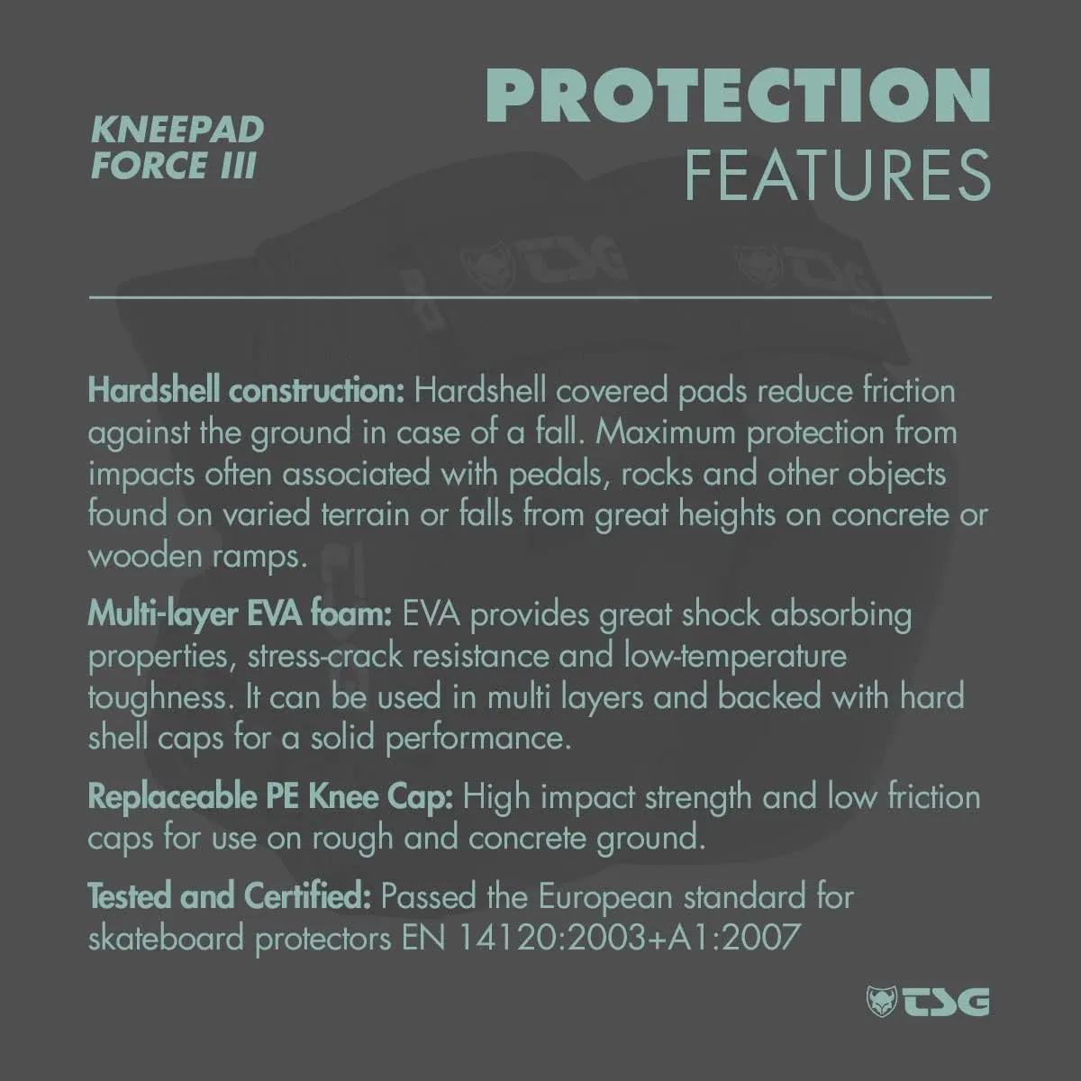 TSG Knee Pads Force III Kneepads - Skateboard, Hardshell, EVA Foam, Protective Gear, Crash Protection, Replaceable PE Cap, Tear Resistant Nylon, Certified, Open Back, Adults, Swiss Design