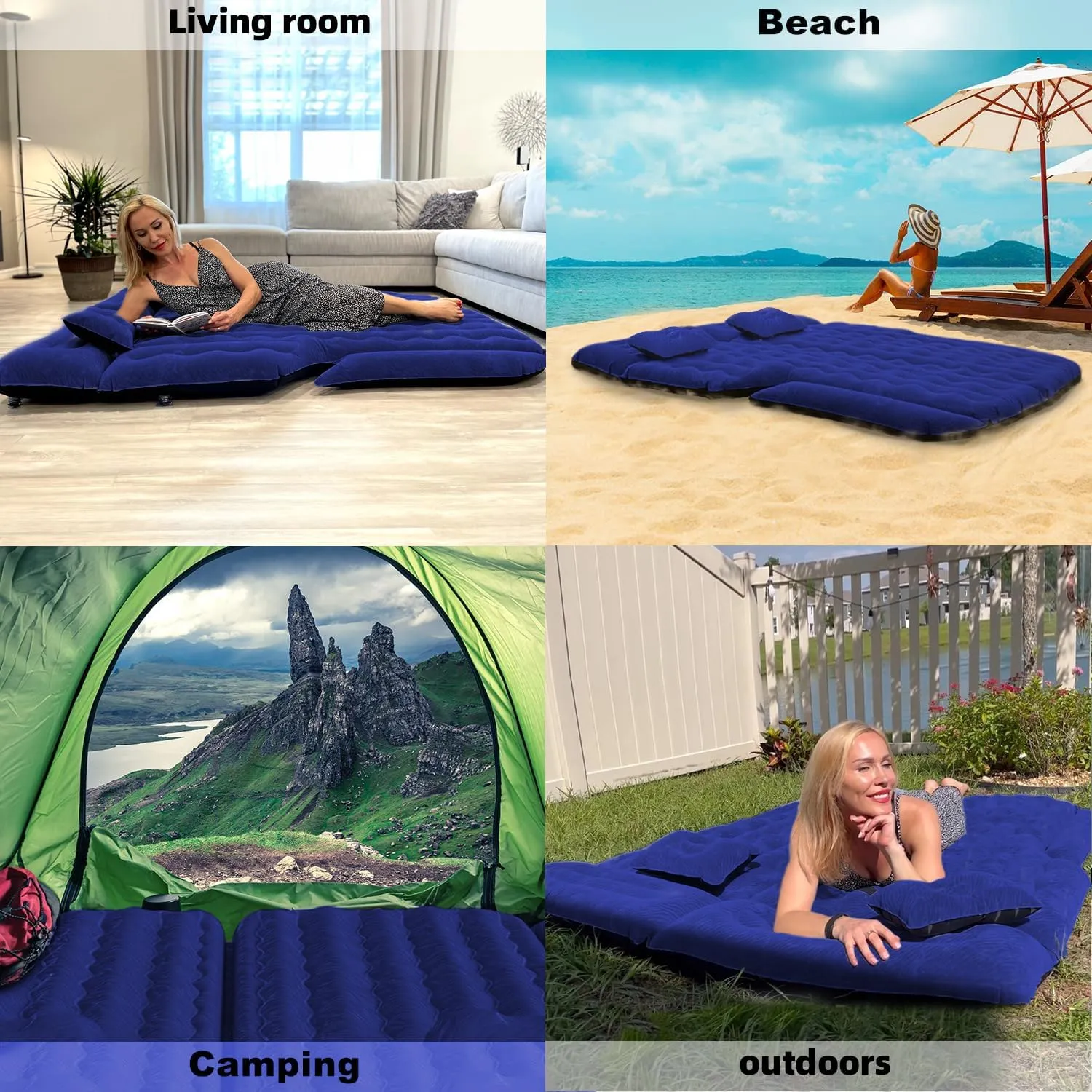 Umbrauto SUV Camping Air Mattress: Inflatable Car Bed for Back Trunk Sleeping with Air Pump, Flocking Surface, Heavy-Duty 210T Bottom, Includes Pillows, Repair Kit, Storage Bag & 3-in-1 Nozzles
