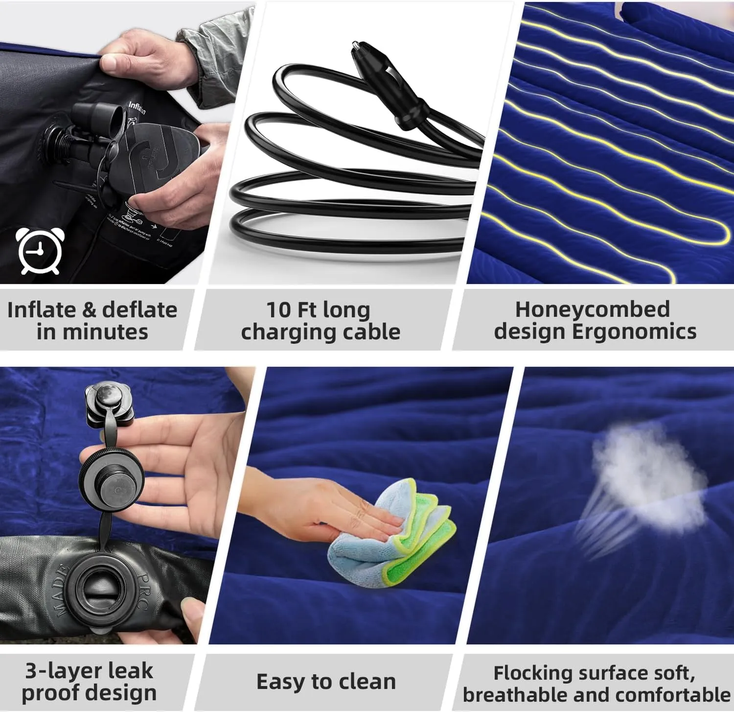 Umbrauto SUV Camping Air Mattress: Inflatable Car Bed for Back Trunk Sleeping with Air Pump, Flocking Surface, Heavy-Duty 210T Bottom, Includes Pillows, Repair Kit, Storage Bag & 3-in-1 Nozzles