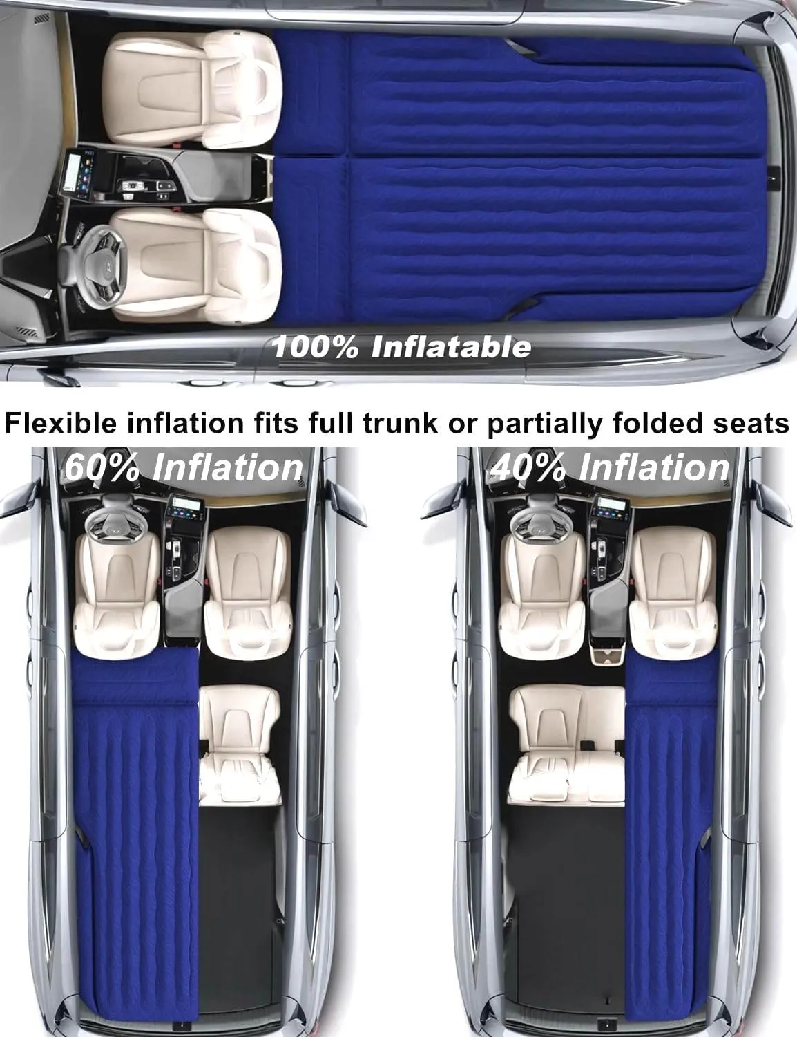 Umbrauto SUV Camping Air Mattress: Inflatable Car Bed for Back Trunk Sleeping with Air Pump, Flocking Surface, Heavy-Duty 210T Bottom, Includes Pillows, Repair Kit, Storage Bag & 3-in-1 Nozzles