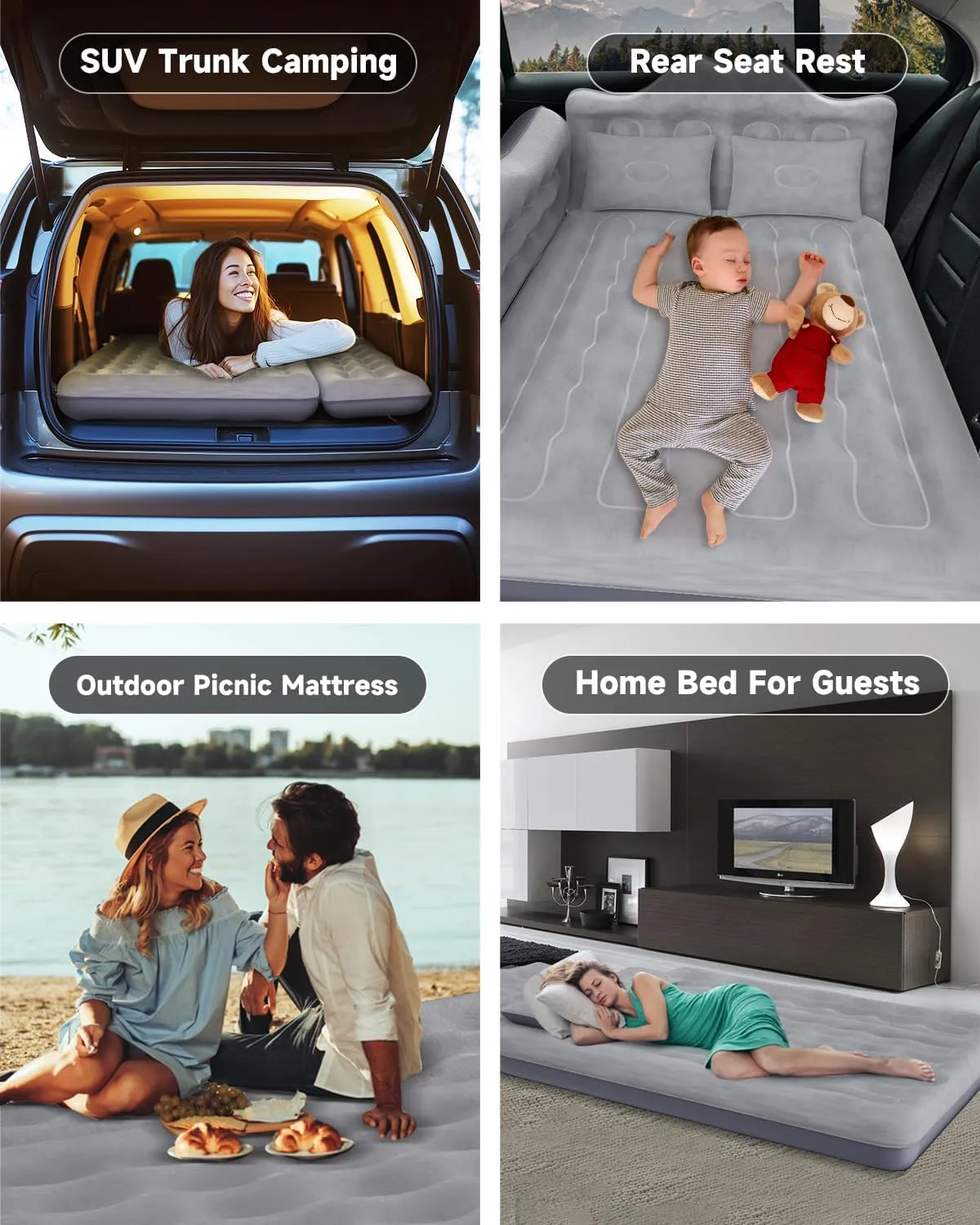 Umbrauto Truck Air Mattress Back Seat| Inflatable Car Camping Mattress Bed for Back Seat, SUV Blow Up Rear Seat Sleeping AirBed for Van Travel with Pump & Pillows