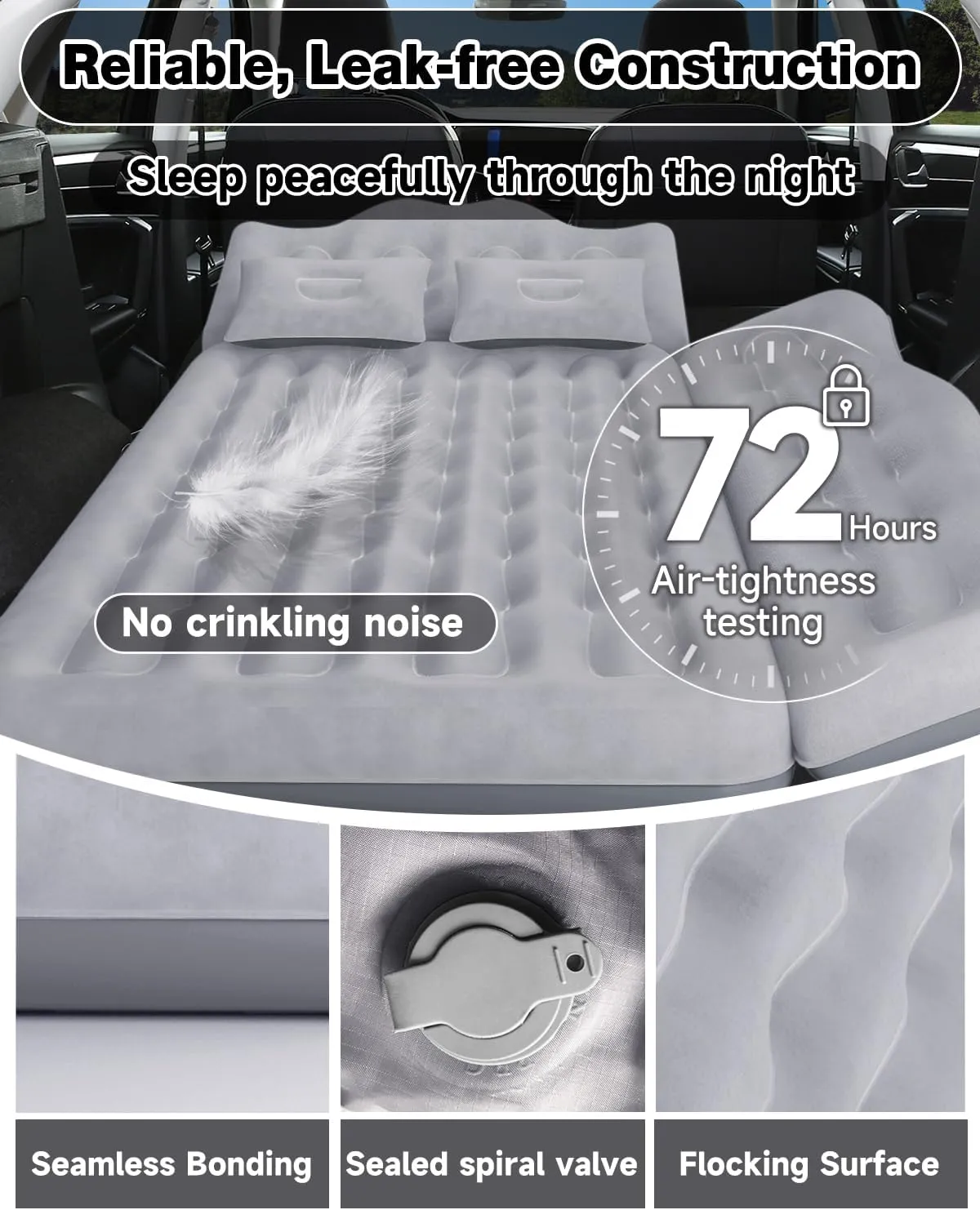 Umbrauto Truck Air Mattress Back Seat| Inflatable Car Camping Mattress Bed for Back Seat, SUV Blow Up Rear Seat Sleeping AirBed for Van Travel with Pump & Pillows