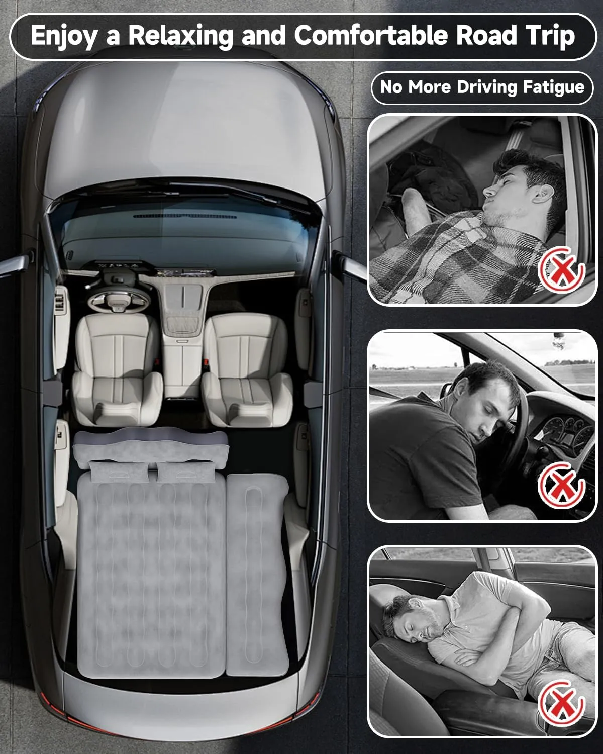 Umbrauto Truck Air Mattress Back Seat| Inflatable Car Camping Mattress Bed for Back Seat, SUV Blow Up Rear Seat Sleeping AirBed for Van Travel with Pump & Pillows