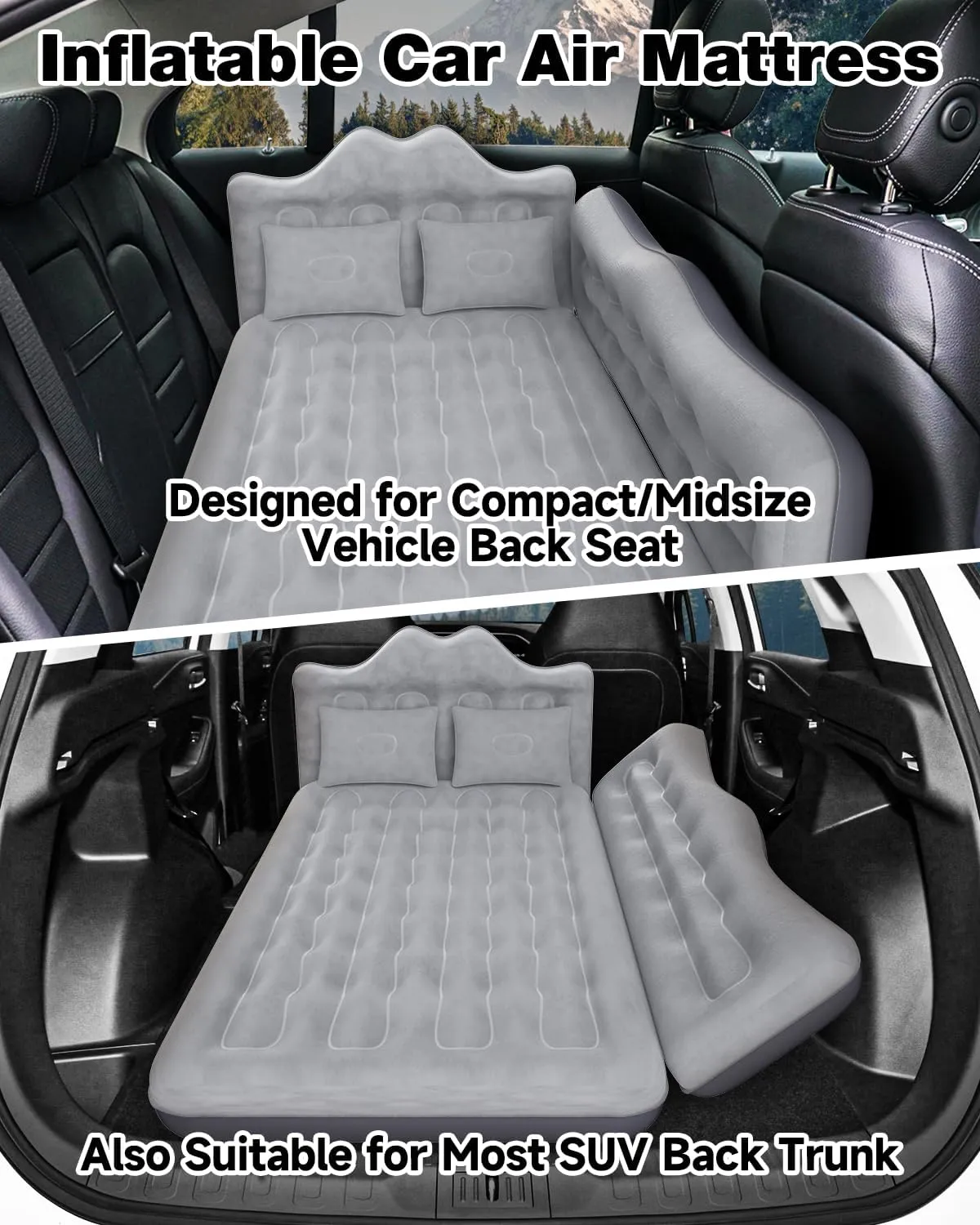 Umbrauto Truck Air Mattress Back Seat| Inflatable Car Camping Mattress Bed for Back Seat, SUV Blow Up Rear Seat Sleeping AirBed for Van Travel with Pump & Pillows