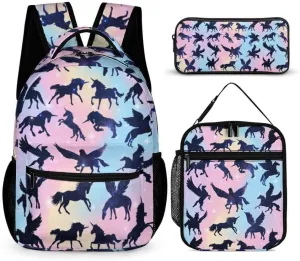 Unicorn Backpack with Lunch Box & Pencil Case for Kids Girls Boys School, 16 Inch Cute Unicorns Bookbag, School Backpack for Students Children, Lightweight, Large Capacity