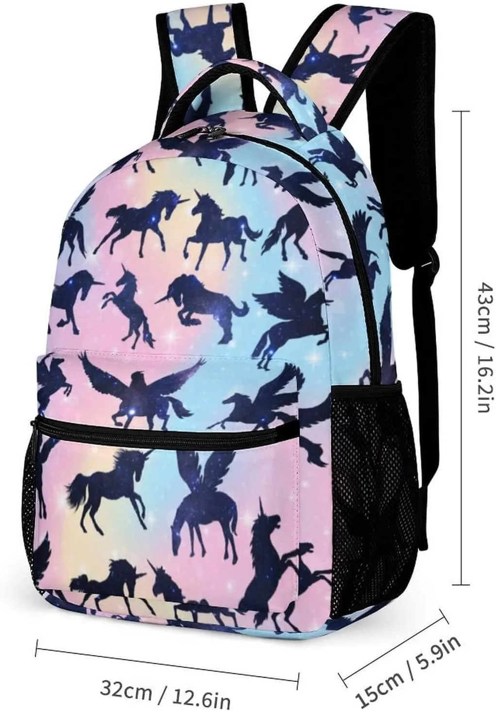 Unicorn Backpack with Lunch Box & Pencil Case for Kids Girls Boys School, 16 Inch Cute Unicorns Bookbag, School Backpack for Students Children, Lightweight, Large Capacity