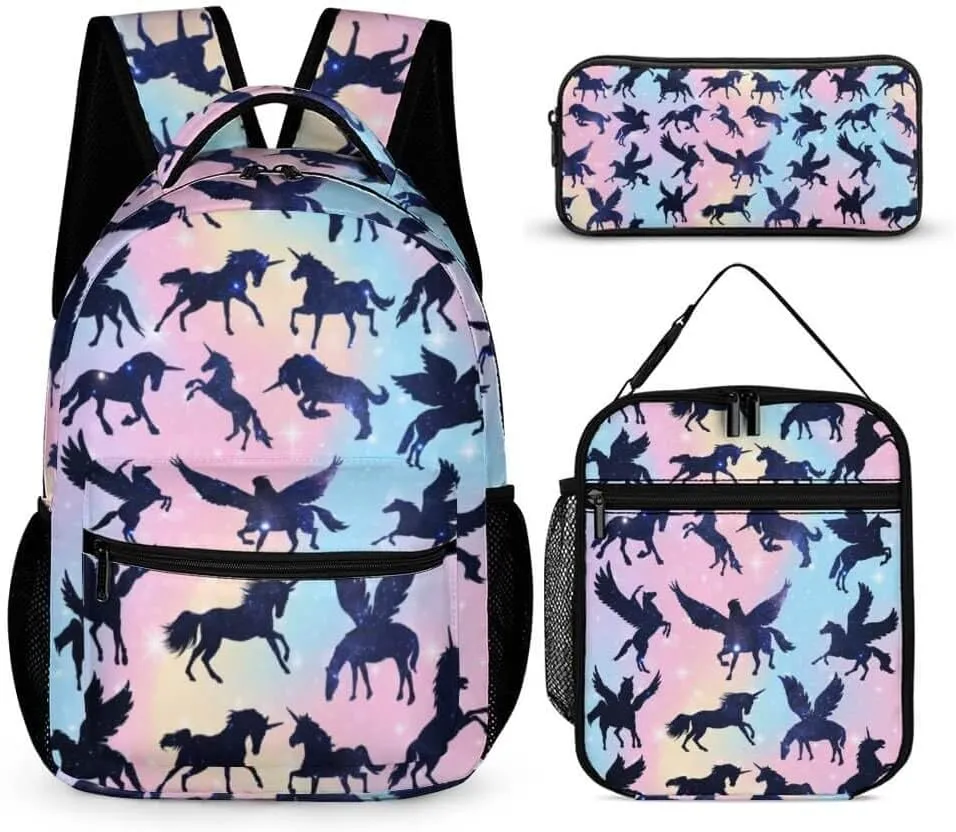 Unicorn Backpack with Lunch Box & Pencil Case for Kids Girls Boys School, 16 Inch Cute Unicorns Bookbag, School Backpack for Students Children, Lightweight, Large Capacity