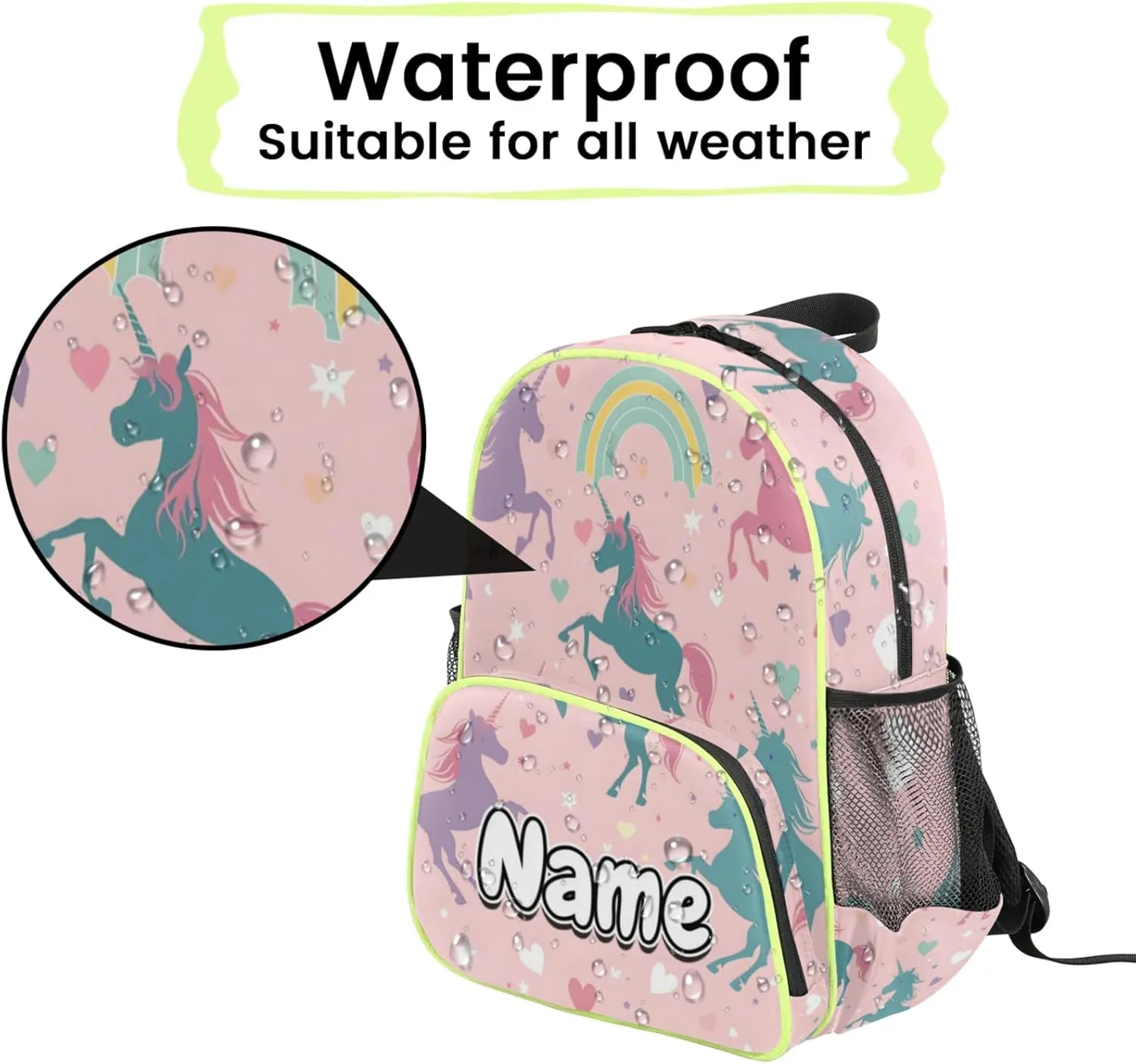 Unicorn Star Silhouettes Pattern Print Custom Backpack with Name Cute Personalized Small Shoulder Bag Waterproof Travel Casual Backpack with Chest Strap 14.2in