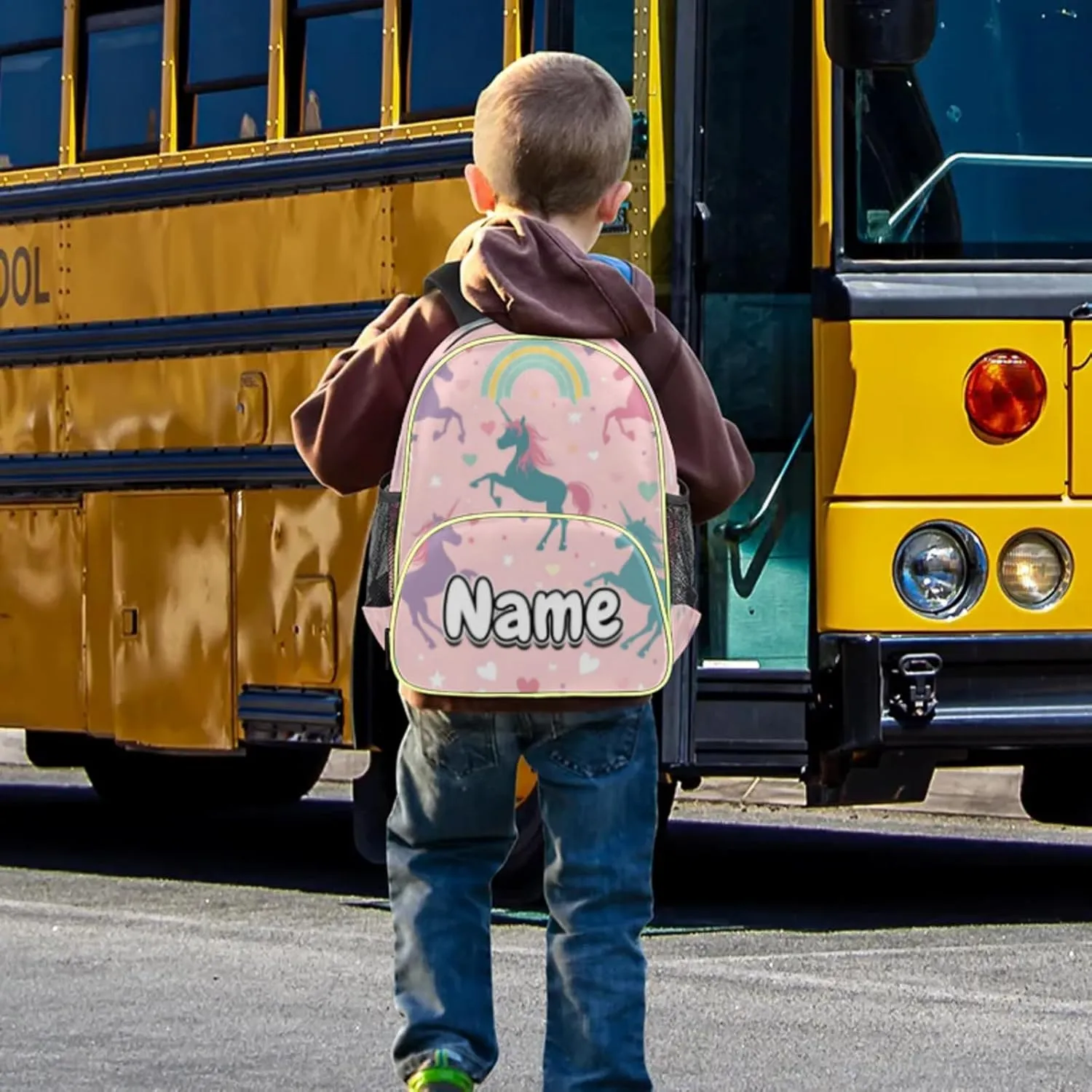 Unicorn Star Silhouettes Pattern Print Custom Backpack with Name Cute Personalized Small Shoulder Bag Waterproof Travel Casual Backpack with Chest Strap 14.2in
