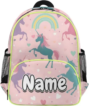 Unicorn Star Silhouettes Pattern Print Custom Backpack with Name Cute Personalized Small Shoulder Bag Waterproof Travel Casual Backpack with Chest Strap 14.2in