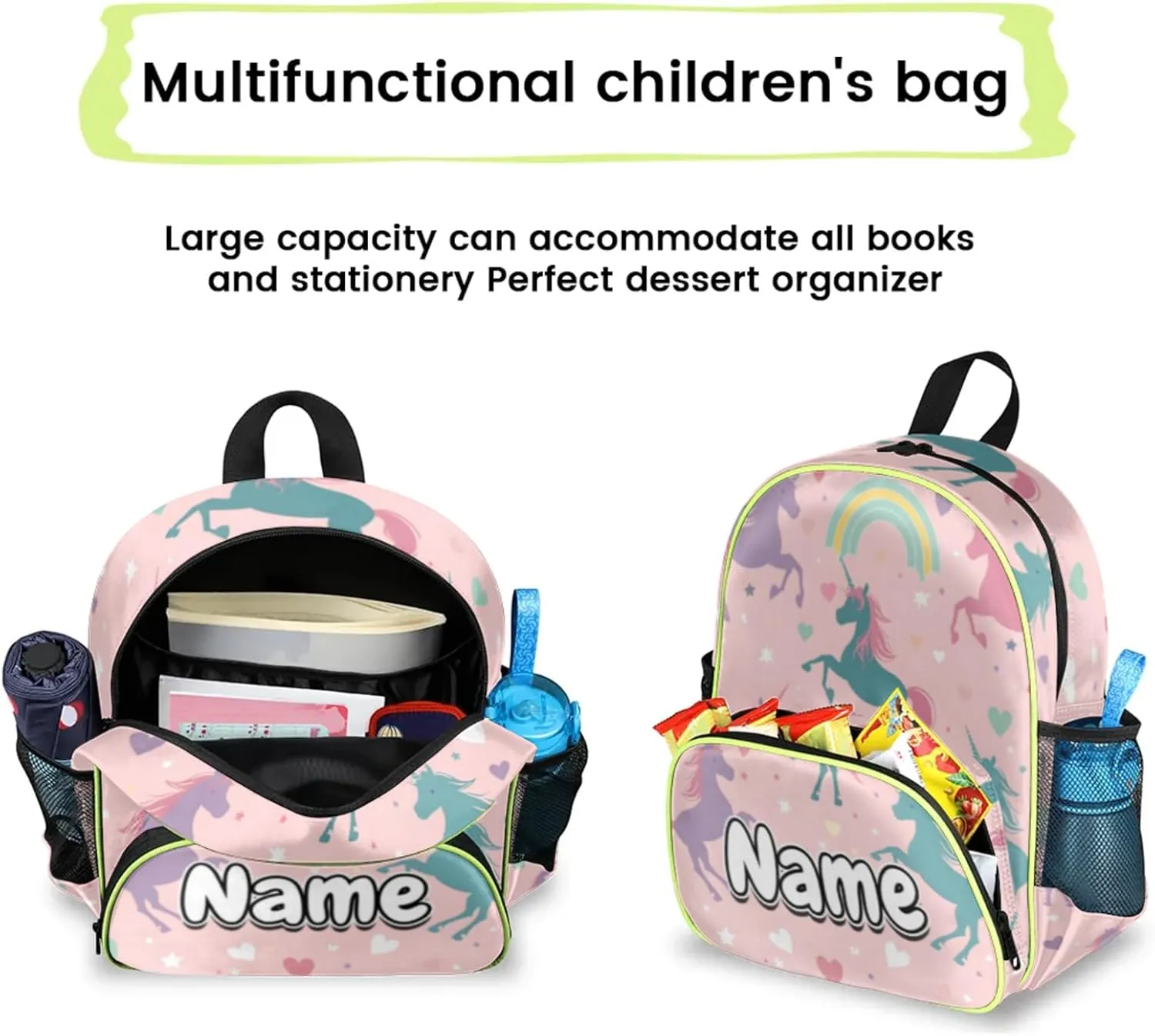 Unicorn Star Silhouettes Pattern Print Custom Backpack with Name Cute Personalized Small Shoulder Bag Waterproof Travel Casual Backpack with Chest Strap 14.2in