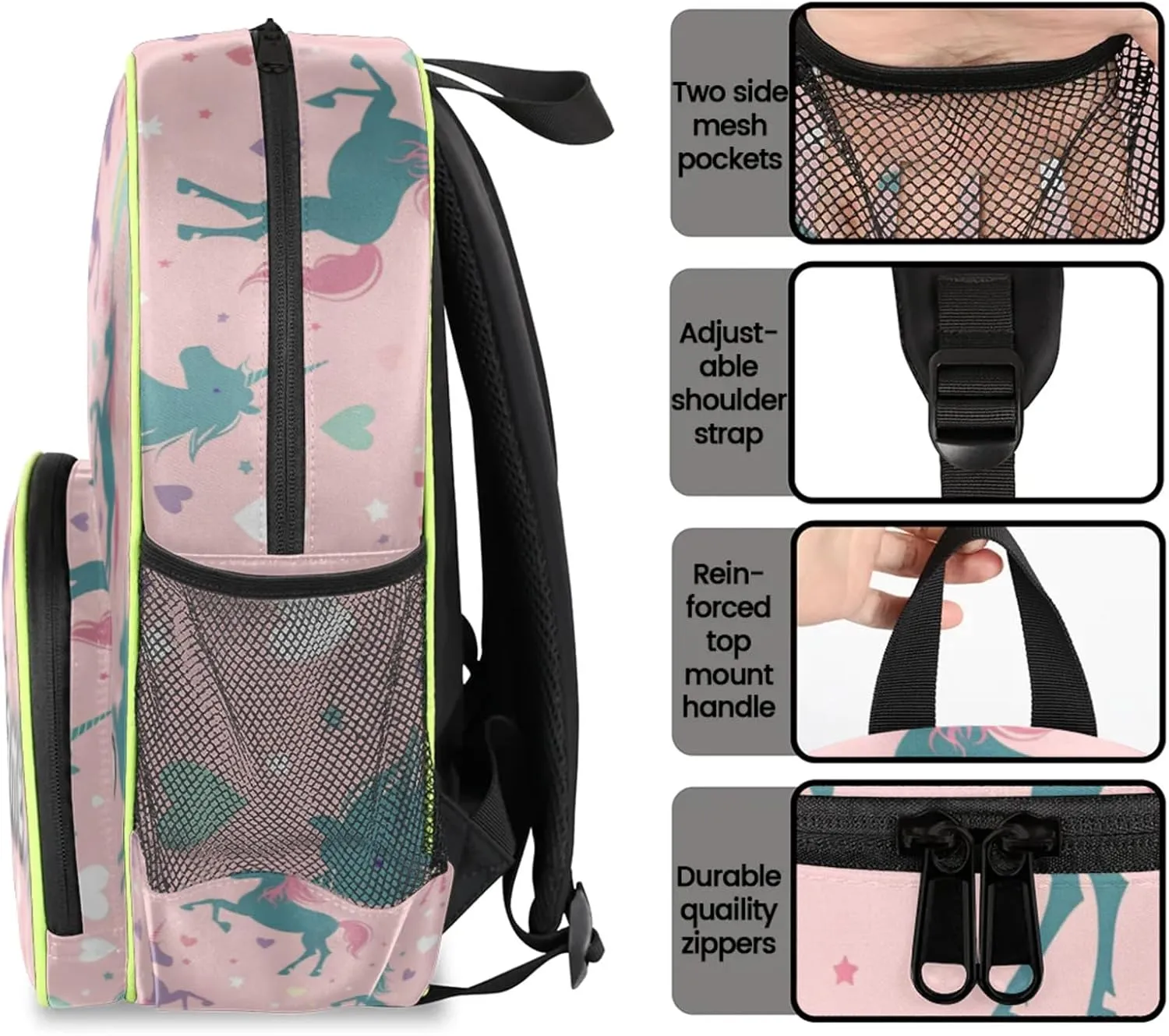 Unicorn Star Silhouettes Pattern Print Custom Backpack with Name Cute Personalized Small Shoulder Bag Waterproof Travel Casual Backpack with Chest Strap 14.2in
