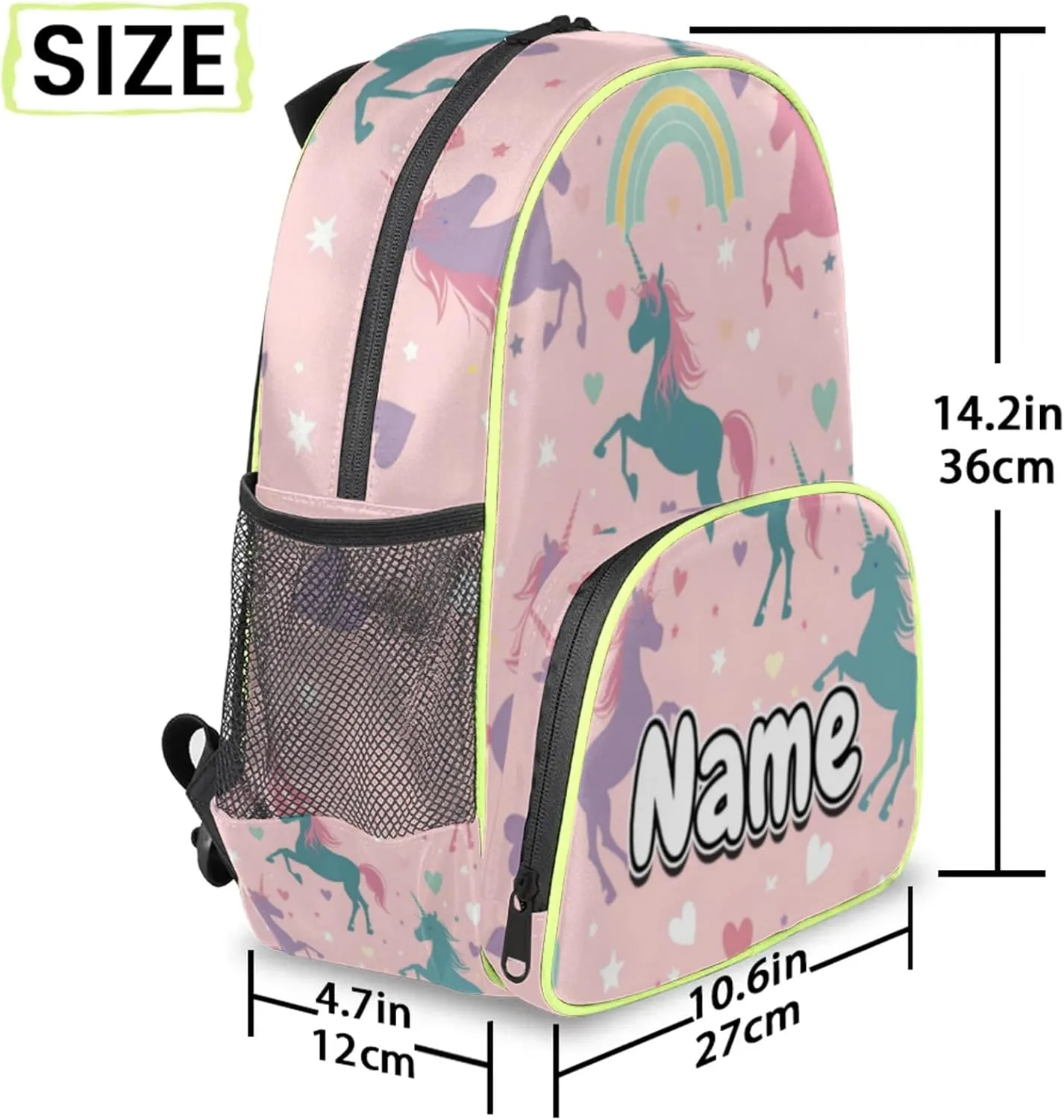 Unicorn Star Silhouettes Pattern Print Custom Backpack with Name Cute Personalized Small Shoulder Bag Waterproof Travel Casual Backpack with Chest Strap 14.2in