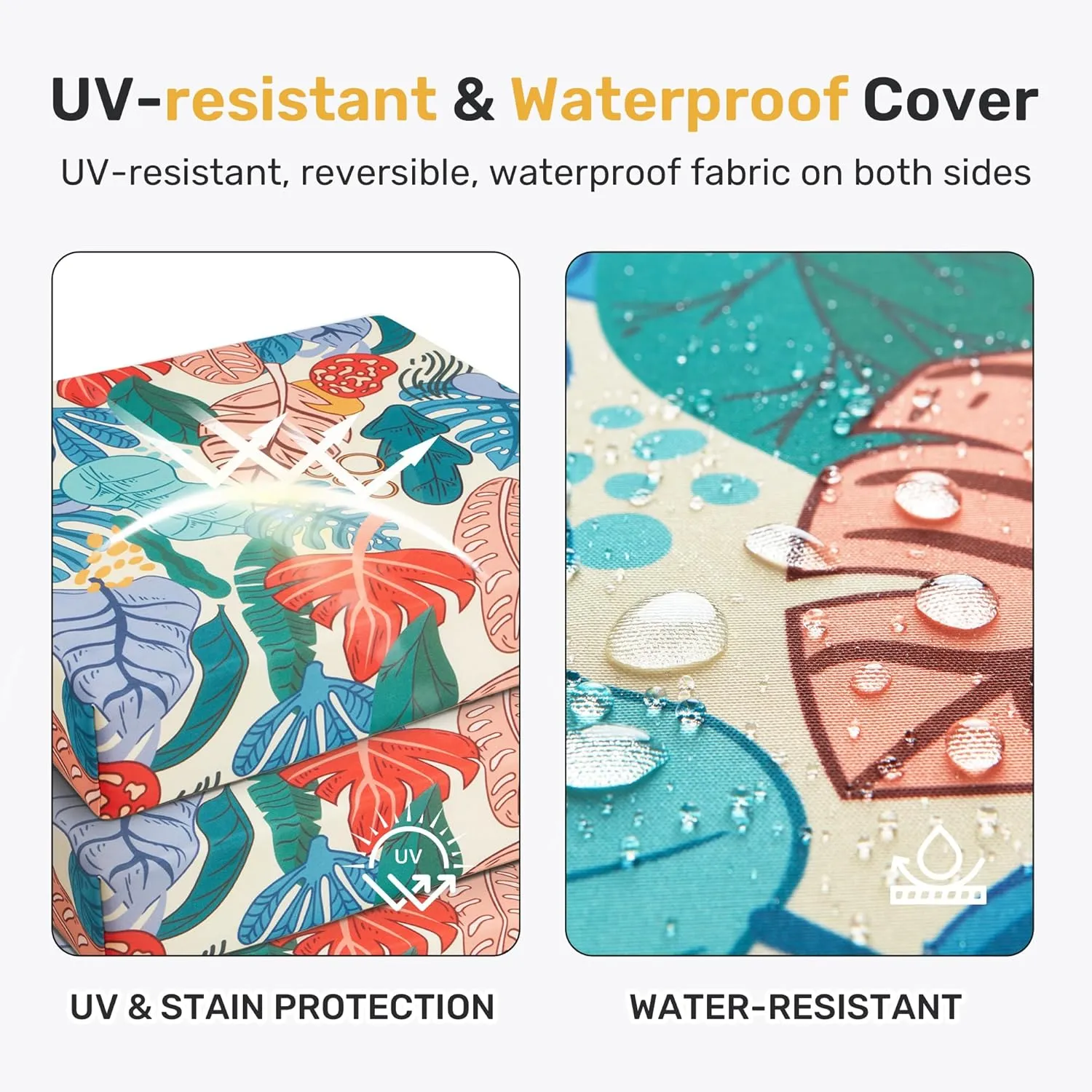 UNIKOME Outdoor Chair Cushions Pack of 4, Water Resistant Patio Cushions with Ties, High Density Sponge Filling Square Corner Seat Cushions for Outdoor Furniture, 18.5"*16"*3", Palm Tropical