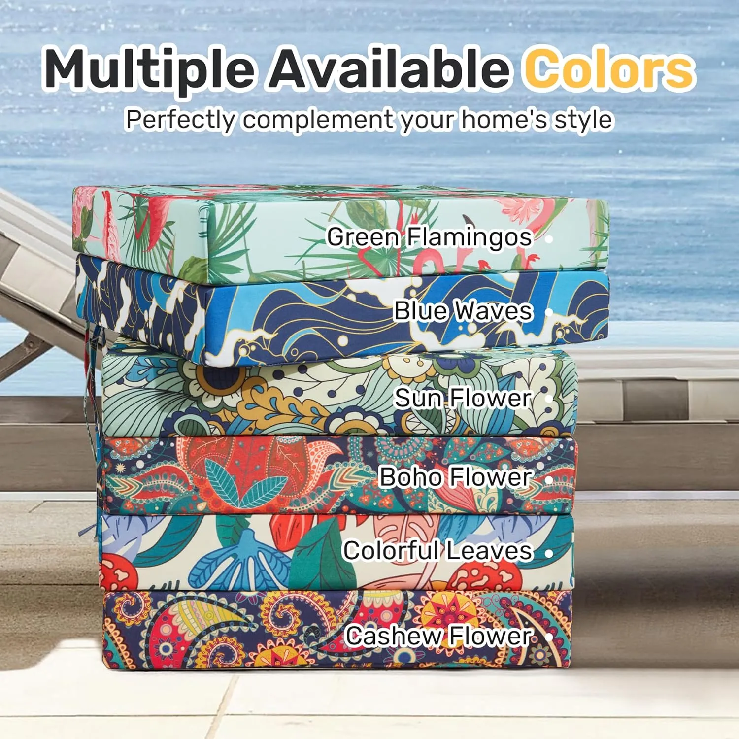 UNIKOME Outdoor Chair Cushions Pack of 4, Water Resistant Patio Cushions with Ties, High Density Sponge Filling Square Corner Seat Cushions for Outdoor Furniture, 18.5"*16"*3", Palm Tropical