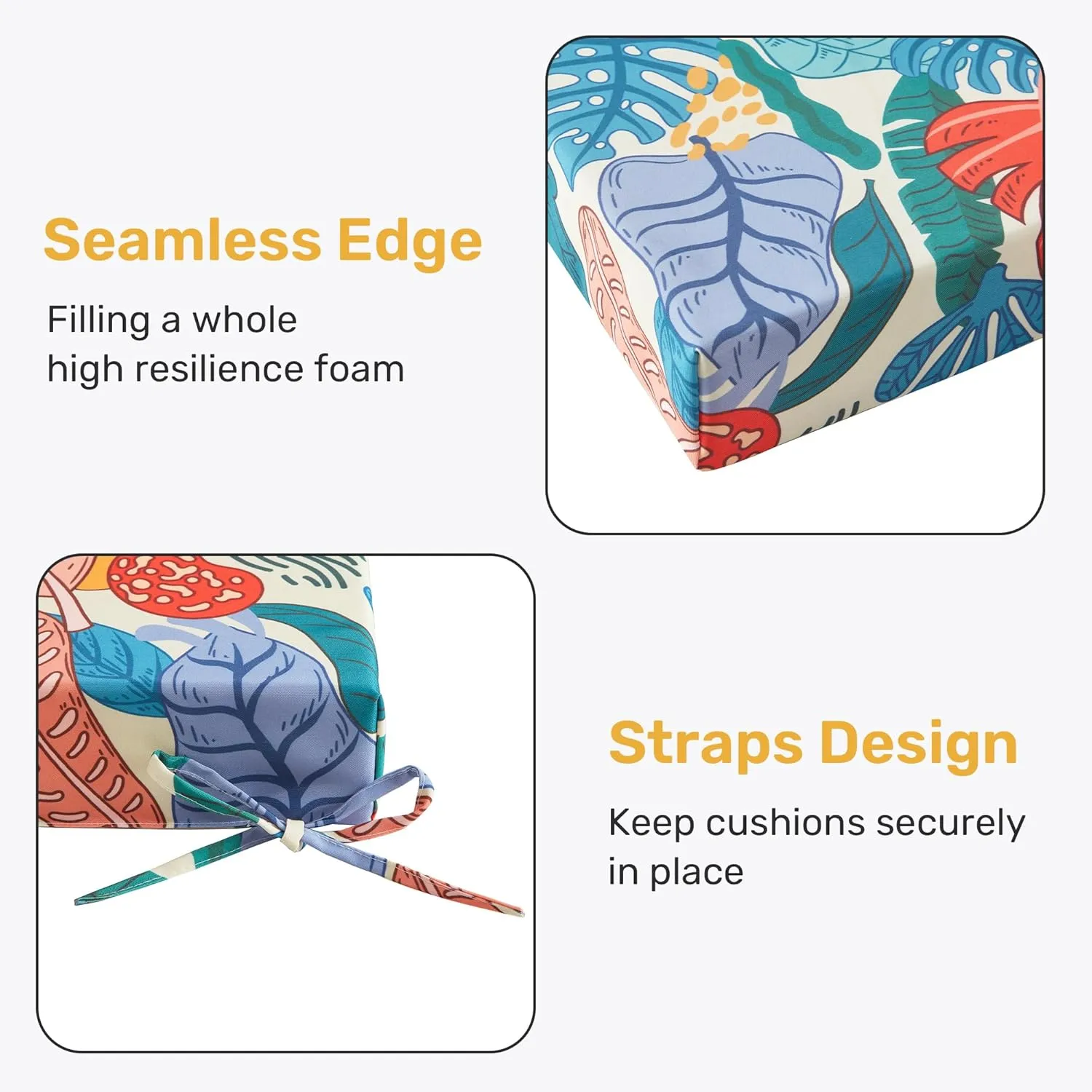 UNIKOME Outdoor Chair Cushions Pack of 4, Water Resistant Patio Cushions with Ties, High Density Sponge Filling Square Corner Seat Cushions for Outdoor Furniture, 18.5"*16"*3", Palm Tropical