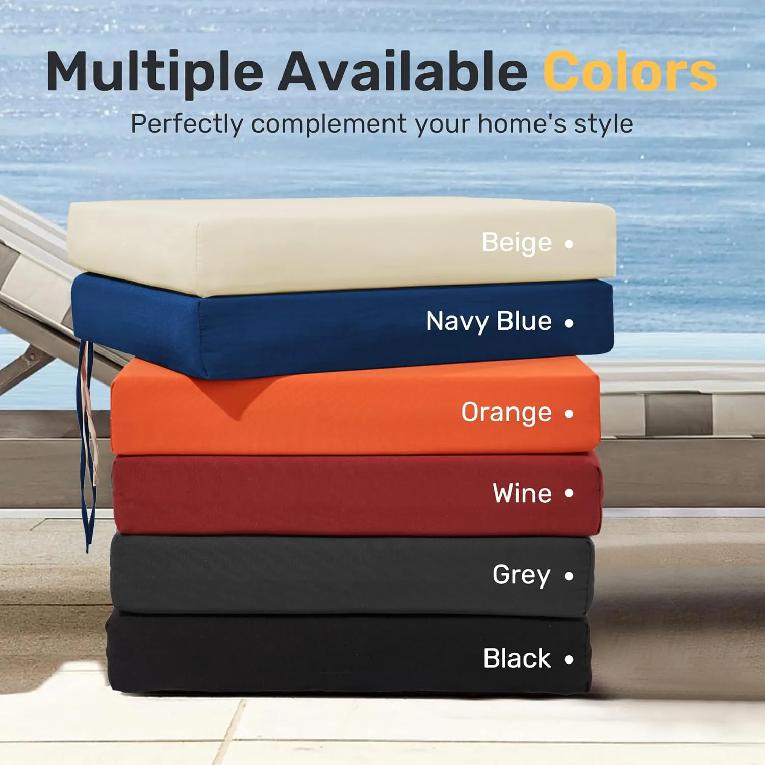 UNIKOME Outdoor Chair Cushions Pack of 4, Water Resistant Patio Cushions with Ties, High Density Sponge Filling Square Corner Seat Cushions for Outdoor Furniture, 18.5"x16"x3", Navy Blue