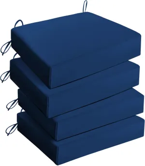 UNIKOME Outdoor Chair Cushions Pack of 4, Water Resistant Patio Cushions with Ties, High Density Sponge Filling Square Corner Seat Cushions for Outdoor Furniture, 18.5"x16"x3", Navy Blue