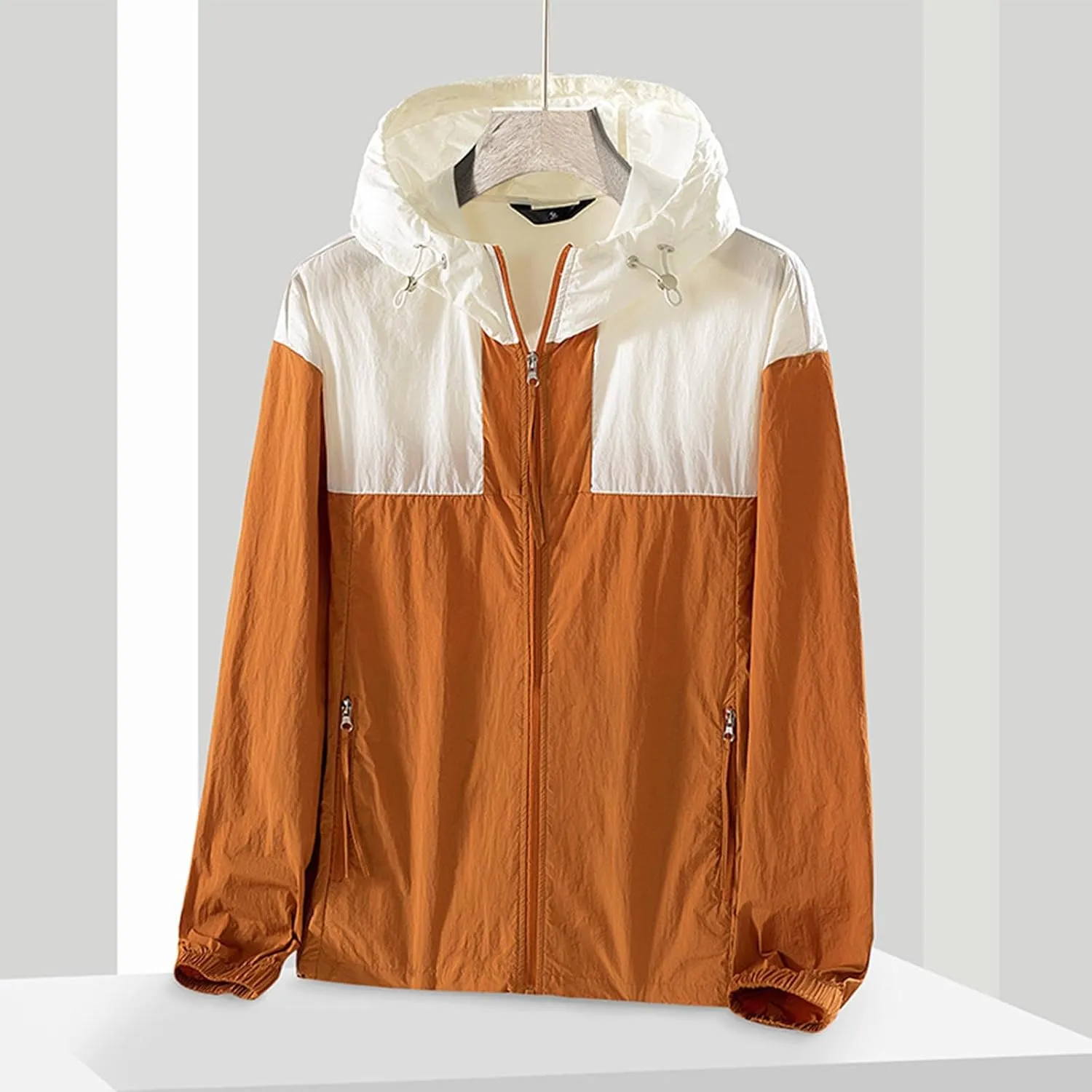 Unisex Jackets for Women Splicing Long Sleeve UPF 50  UV Sun Protection Jacket Outdoor Hiking Shirt with Zip Pockets