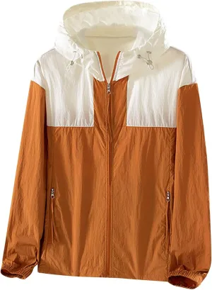 Unisex Jackets for Women Splicing Long Sleeve UPF 50  UV Sun Protection Jacket Outdoor Hiking Shirt with Zip Pockets