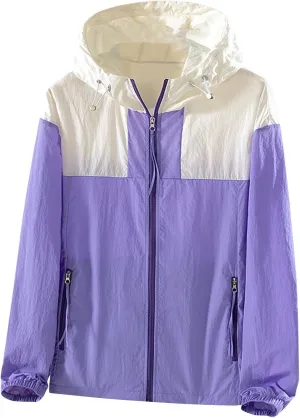 Unisex Jackets for Women Splicing Long Sleeve UPF 50  UV Sun Protection Jacket Outdoor Hiking Shirt with Zip Pockets