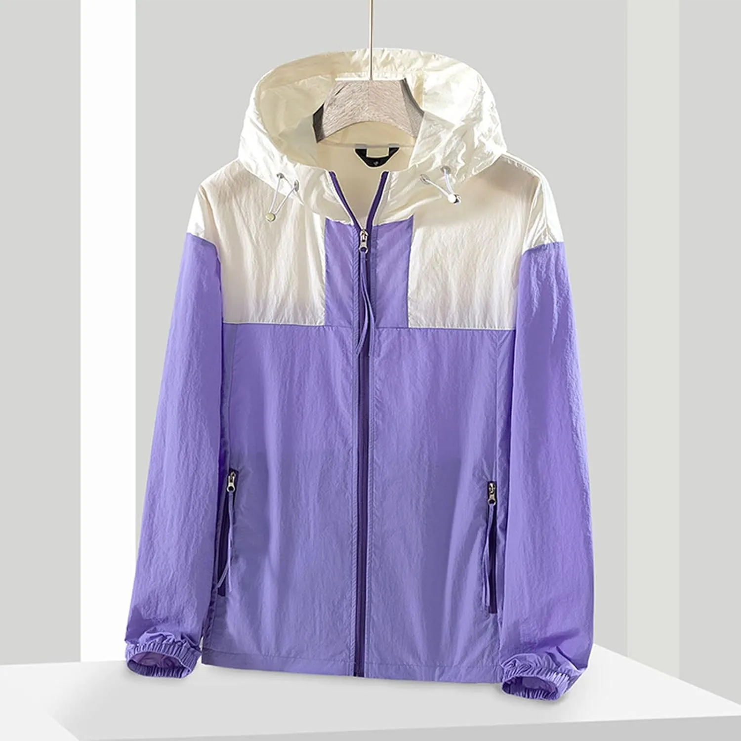 Unisex Jackets for Women Splicing Long Sleeve UPF 50  UV Sun Protection Jacket Outdoor Hiking Shirt with Zip Pockets