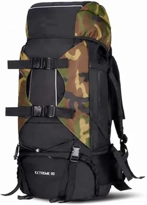 UNISTRENGH 80L Internal Frame Backpack Hiking Camping Backpacking Trekking Bag with RainCover (Black/camouflage)