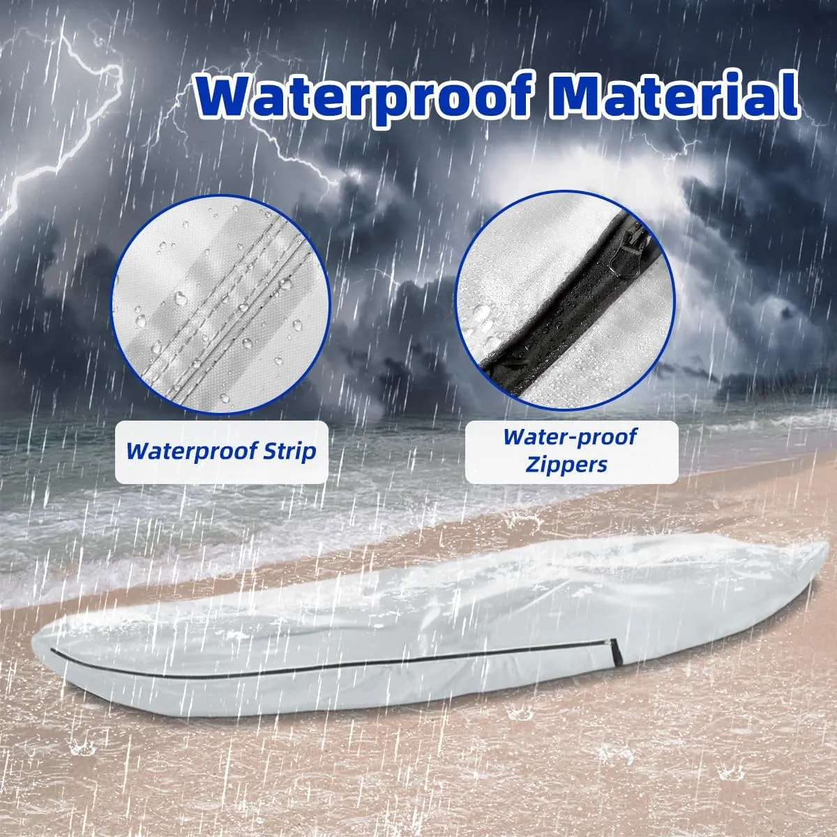UPF 50  Kayak Cover, Dustproof Canoe Cover for Outdoor Storage, 420D Waterproof Kayak Cover for Fishing Boat, Gray (Silver, 12ft)