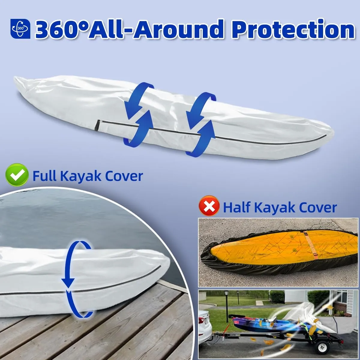 UPF 50  Kayak Cover, Dustproof Canoe Cover for Outdoor Storage, 420D Waterproof Kayak Cover for Fishing Boat, Gray (Silver, 12ft)
