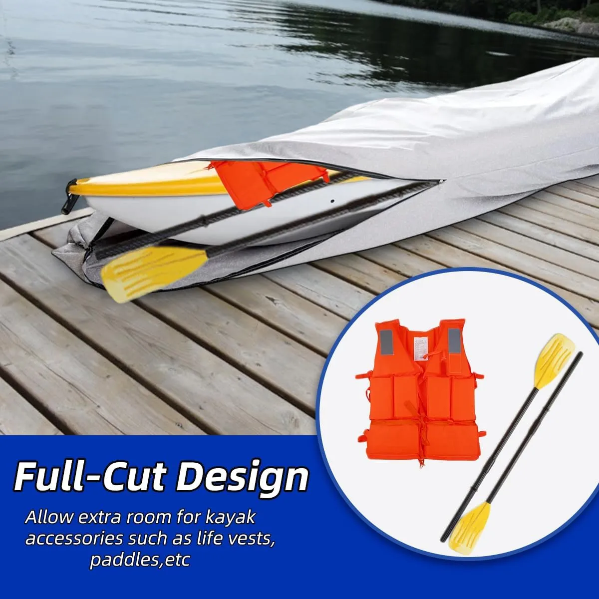 UPF 50  Kayak Cover, Dustproof Canoe Cover for Outdoor Storage, 420D Waterproof Kayak Cover for Fishing Boat, Gray (Silver, 12ft)