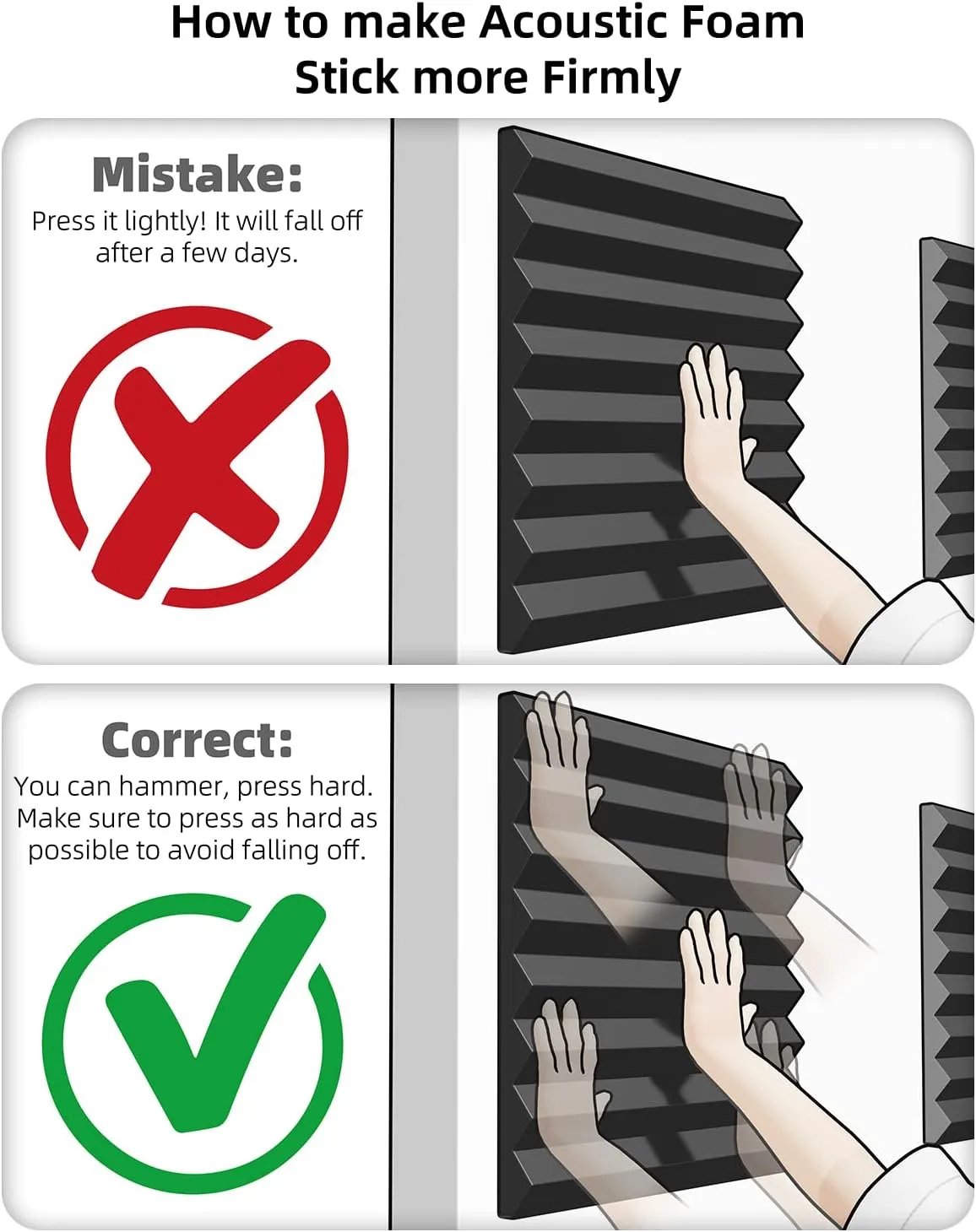 Upgrade 12 pack Sound Proof Foam Panels With Self-Adhesive, 1" X 12" X 12" Acoustic Panels Quick-Recovery, Acoustic Foam Wedges High Density (12pcs, Black)