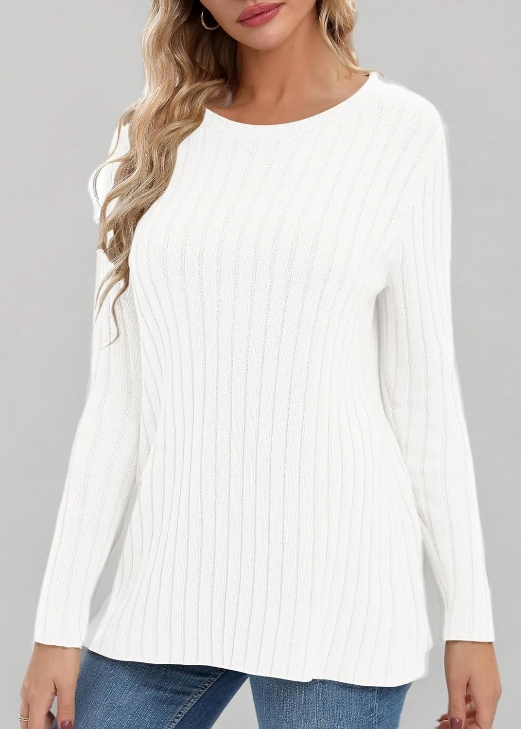 Urban CoCo Women's Lightweight Crewneck Pullover Sweaters Long Sleeve 2024 Fall Knitted Sweater Tops
