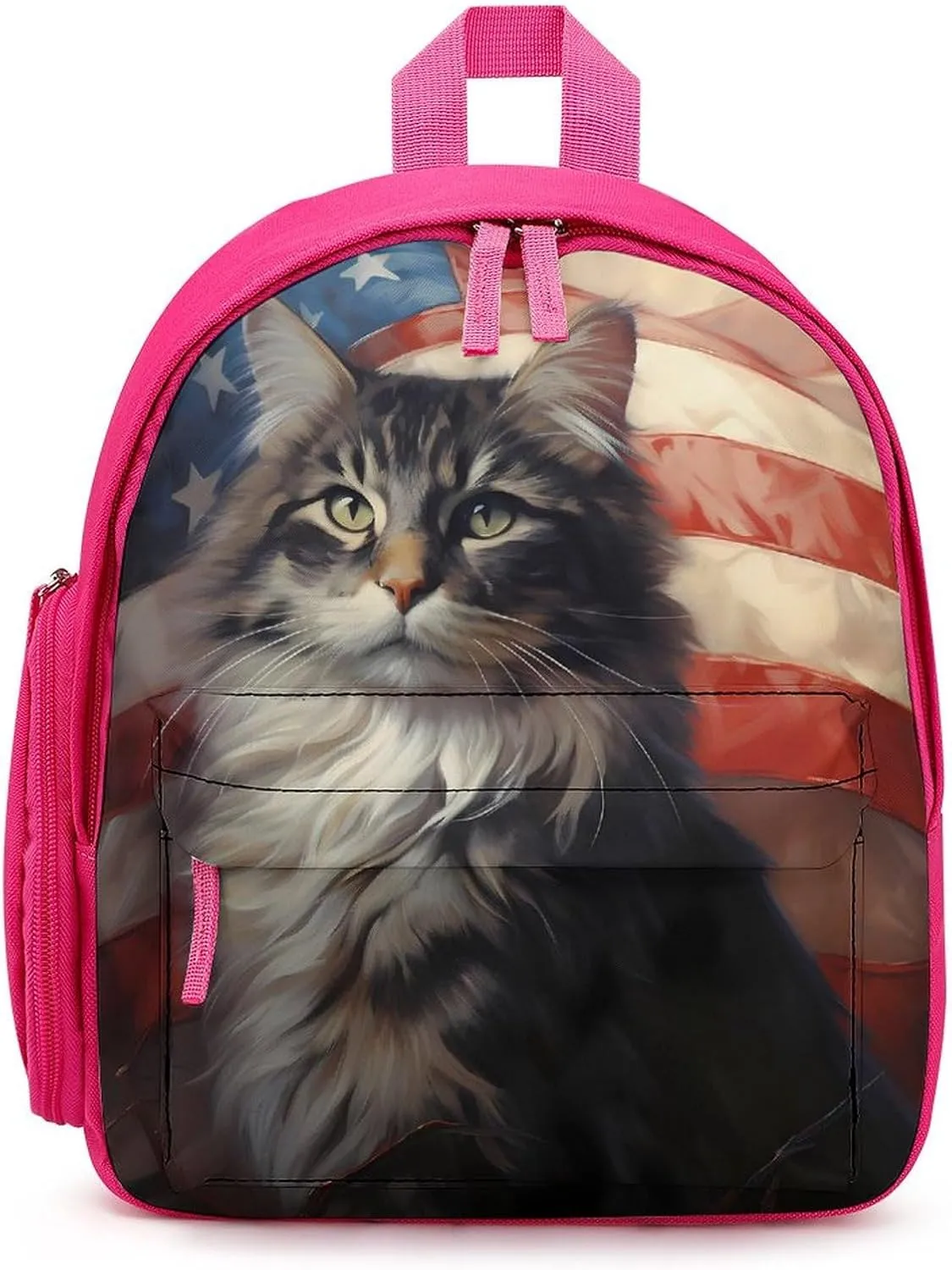 USA Flag White Tabby Norwegian Forest Cat Travel Laptop Backpack for Men Women Lightweight Shoulder Bag Work Bag Daypack
