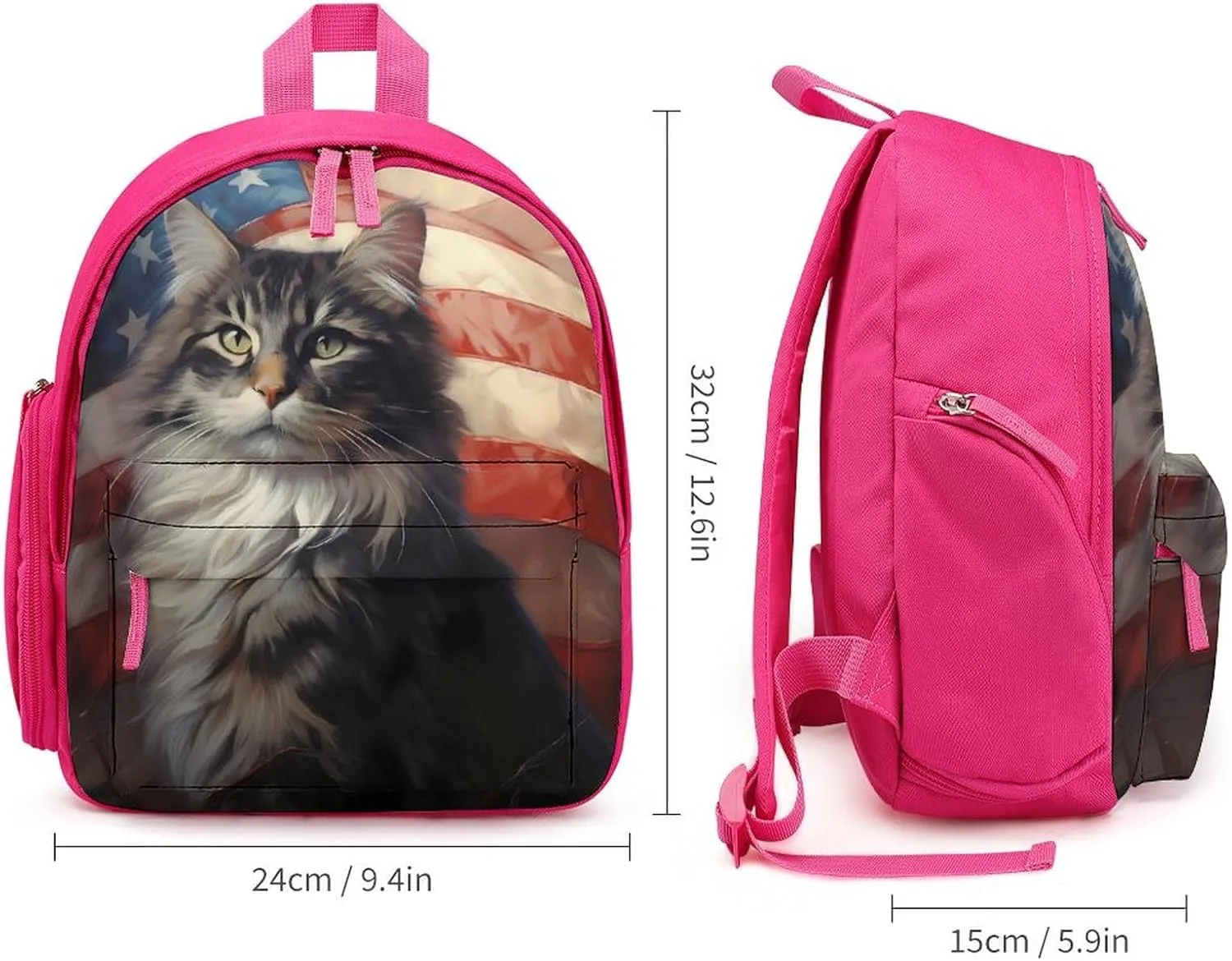 USA Flag White Tabby Norwegian Forest Cat Travel Laptop Backpack for Men Women Lightweight Shoulder Bag Work Bag Daypack