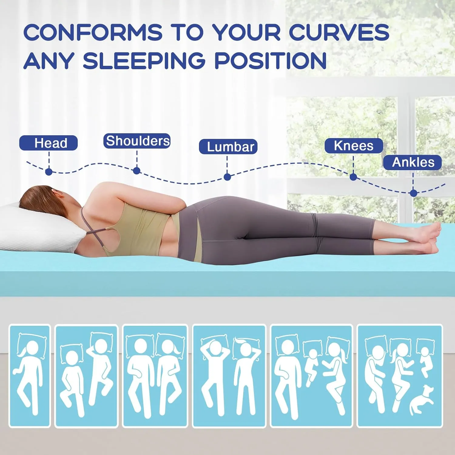 VALUXE Queen Mattress Topper 4 Inch Cooling Gel Memory Foam, CertiPUR-US Certified Topper & Pad for Back Pain Relief, Soft Breathable Bedding with Pressure Relief (Blue)