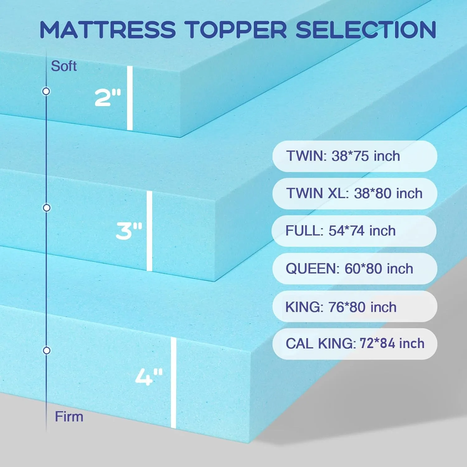 VALUXE Queen Mattress Topper 4 Inch Cooling Gel Memory Foam, CertiPUR-US Certified Topper & Pad for Back Pain Relief, Soft Breathable Bedding with Pressure Relief (Blue)