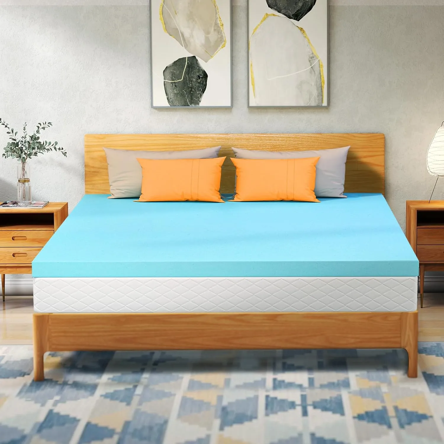 VALUXE Queen Mattress Topper 4 Inch Cooling Gel Memory Foam, CertiPUR-US Certified Topper & Pad for Back Pain Relief, Soft Breathable Bedding with Pressure Relief (Blue)