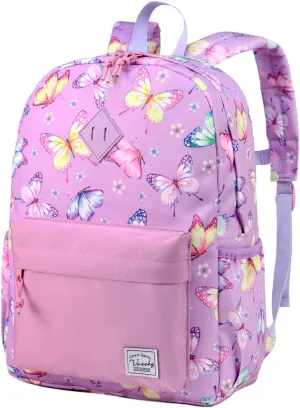 VASCHY Butterfly Backpack for Girls, Kids Water Resistant Lightweight Backpack for Toddlers Daycare Preschool Purple