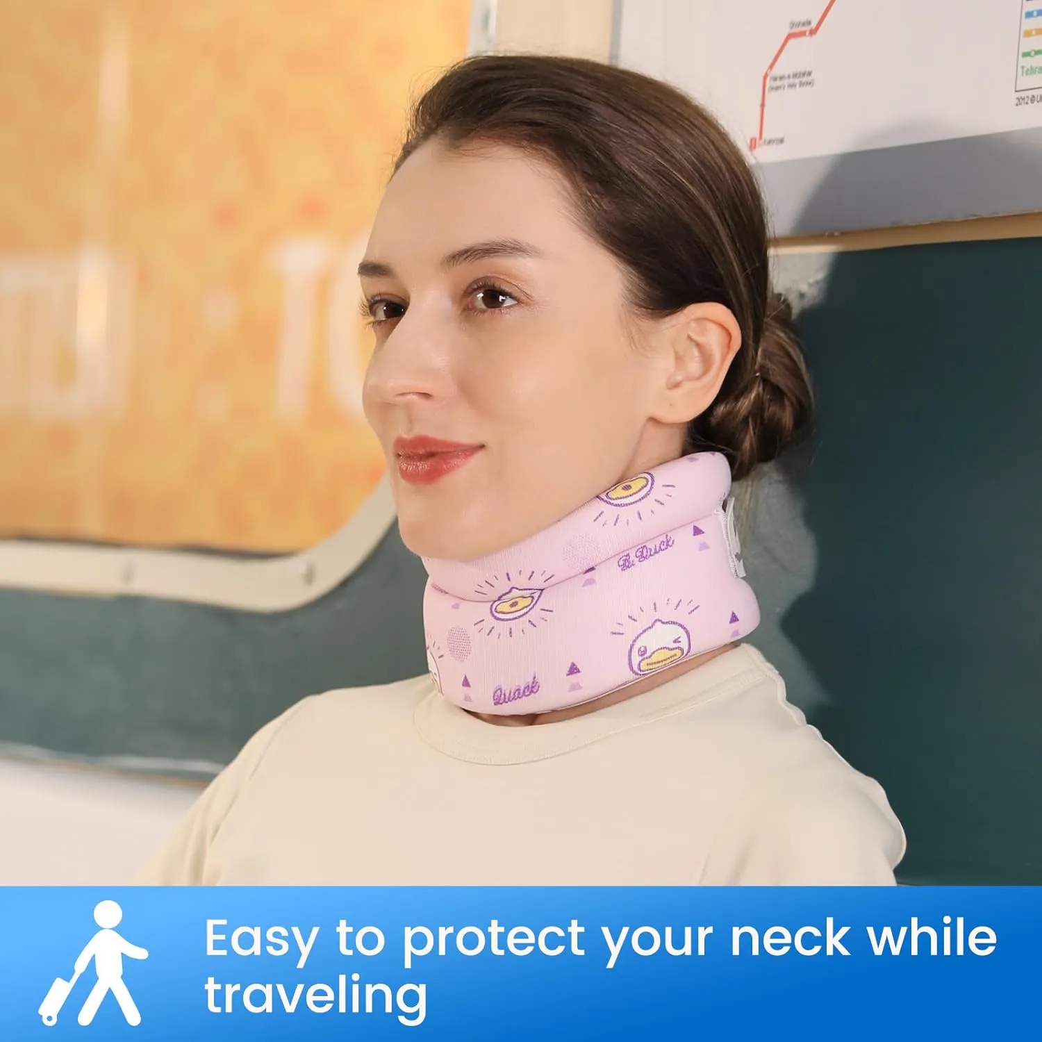 Velpeau Fashion Neck Brace for Sleeping -Soft Cervical Collar for Snooze, Anti Snoring, Sleep Apnea, Foam Wraps Keep Vertebrae Stable Relief Pain and Support for Women & Men (Pink, L: 14-16.5 inch)